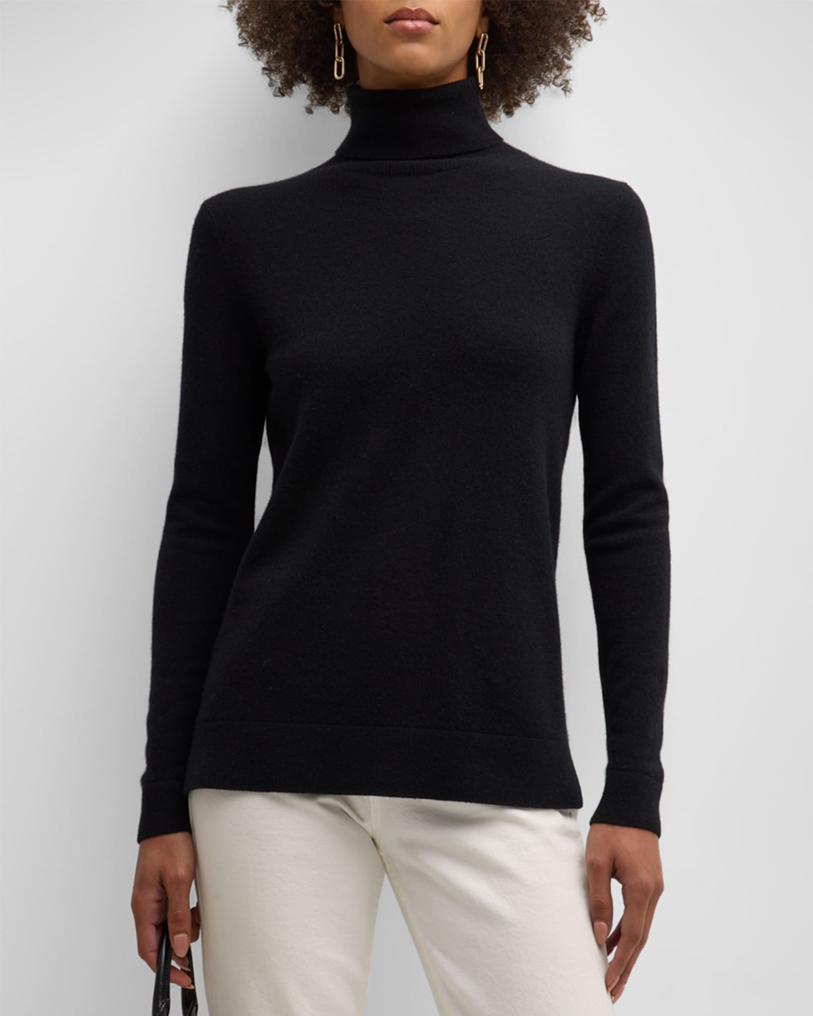 Neiman Marcus Cashmere Collection Cashmere Basic Turtleneck Top Black Women s S Sweaters Cashmere Sweaters