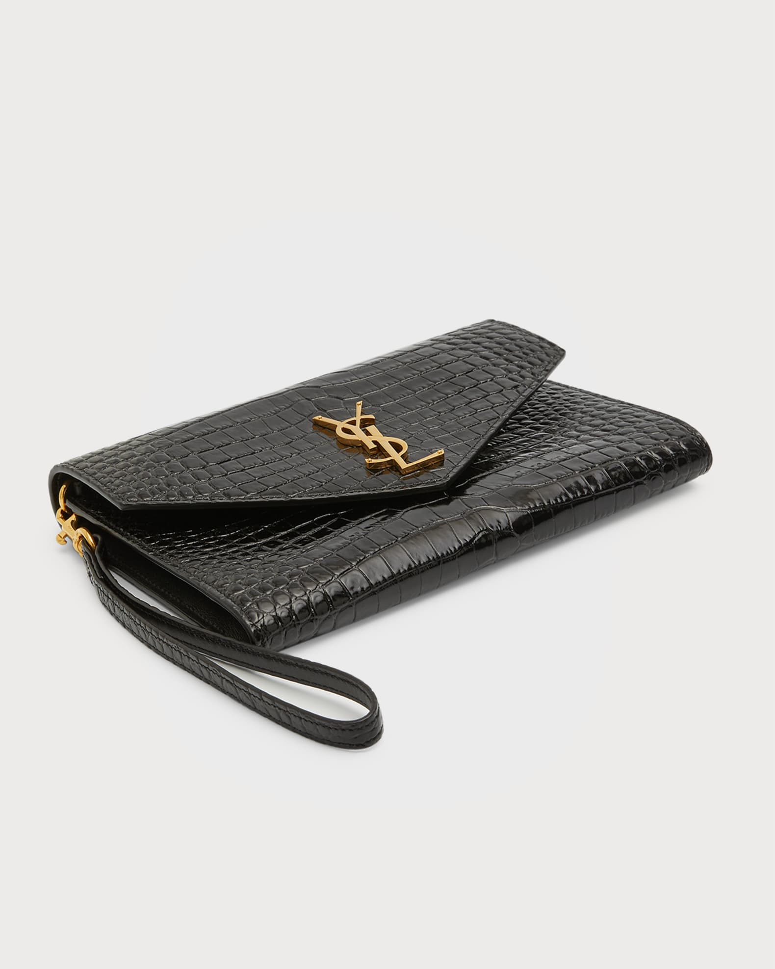 Saint Laurent Envelope Flap YSL Clutch Bag in Croc Embossed Leather Neiman Marcus