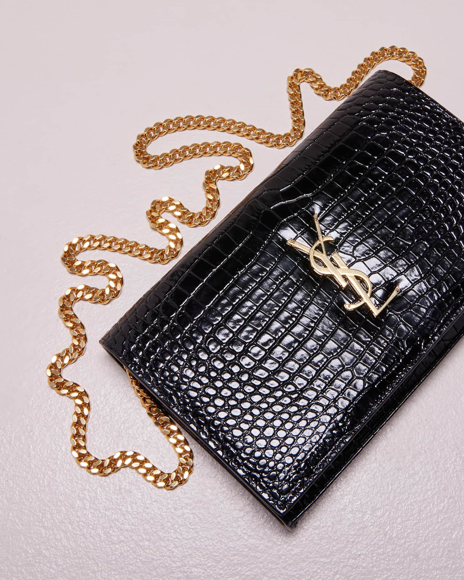 Ysl croc embossed wallet on chain outlet