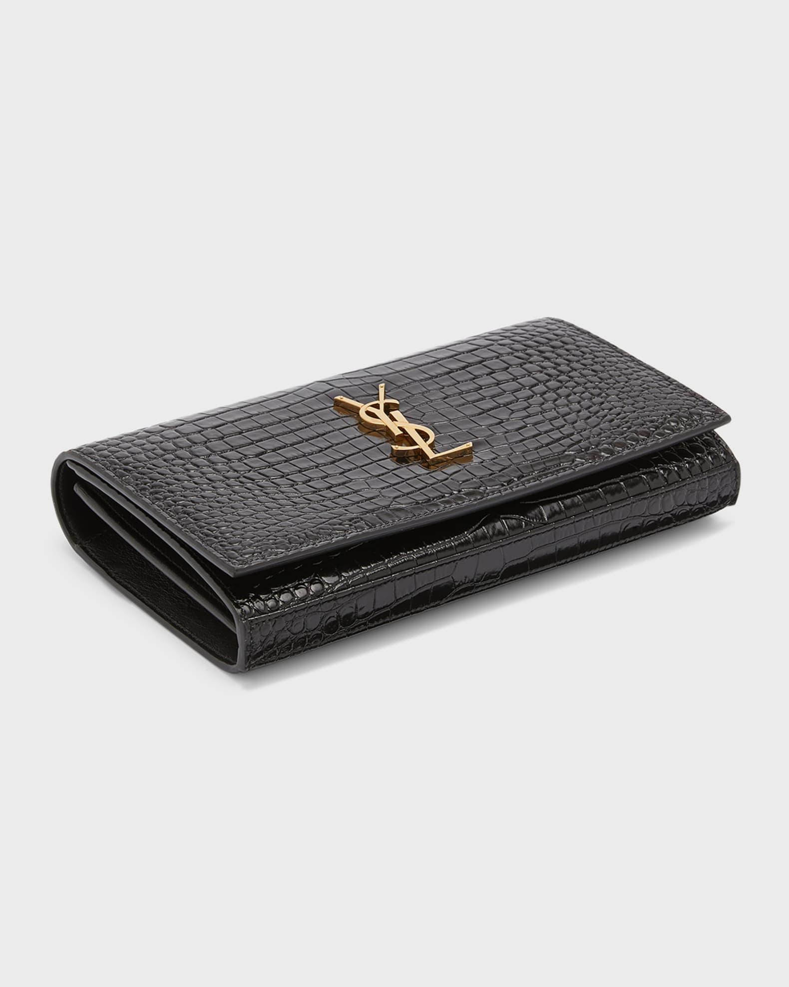 Cassandra YSL Wallet on Chain in Croc Embossed Leather 1
