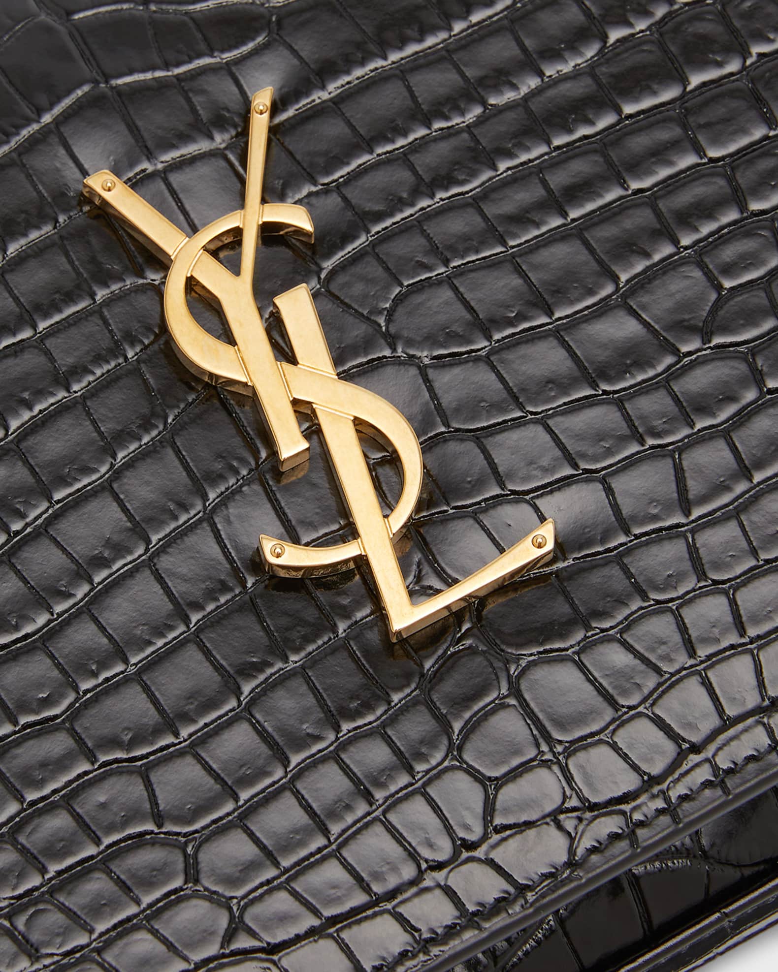 Saint Laurent Cassandra YSL Wallet on Chain in Croc Embossed