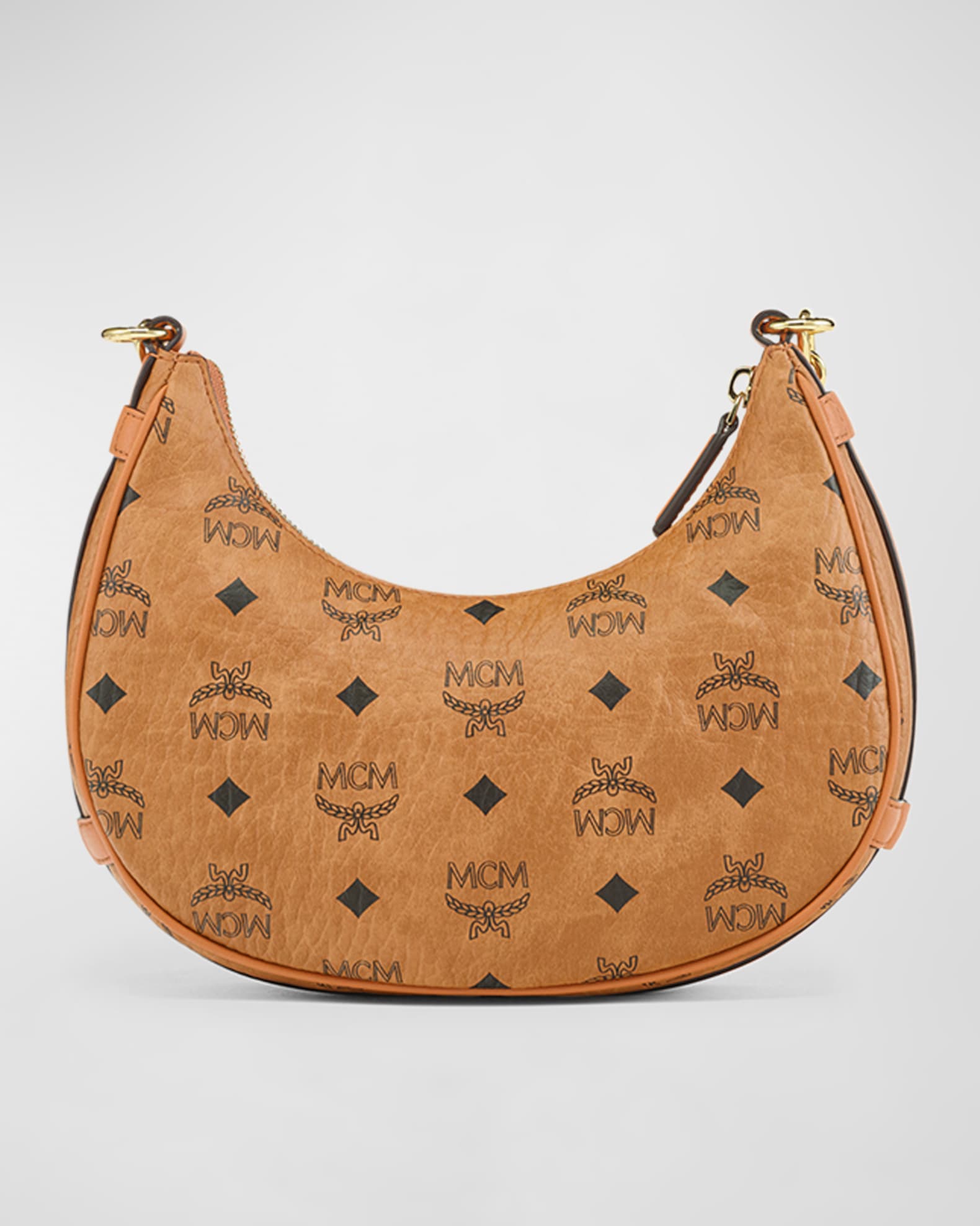 MCM Aren Small Monogram Leather Hobo Bag