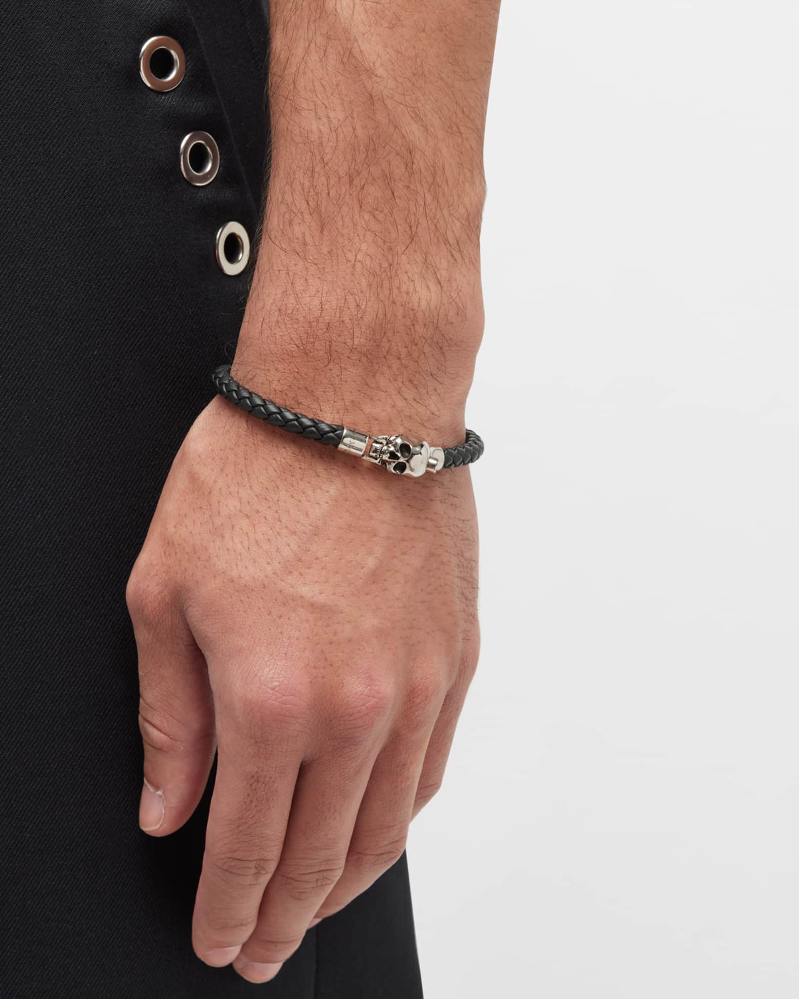 Alexander McQueen Men s Skull Chain Leather Bracelet Neiman Marcus