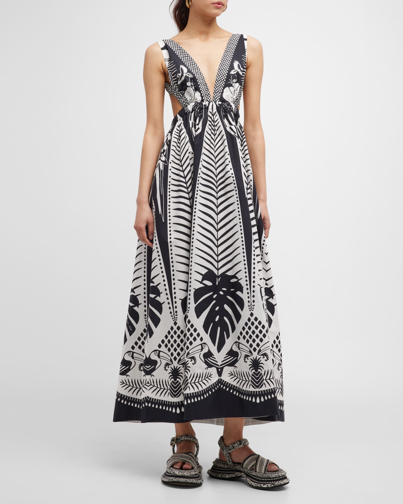 Farm Rio Macaw Elegance Black Maxi Dress | Neiman Marcus