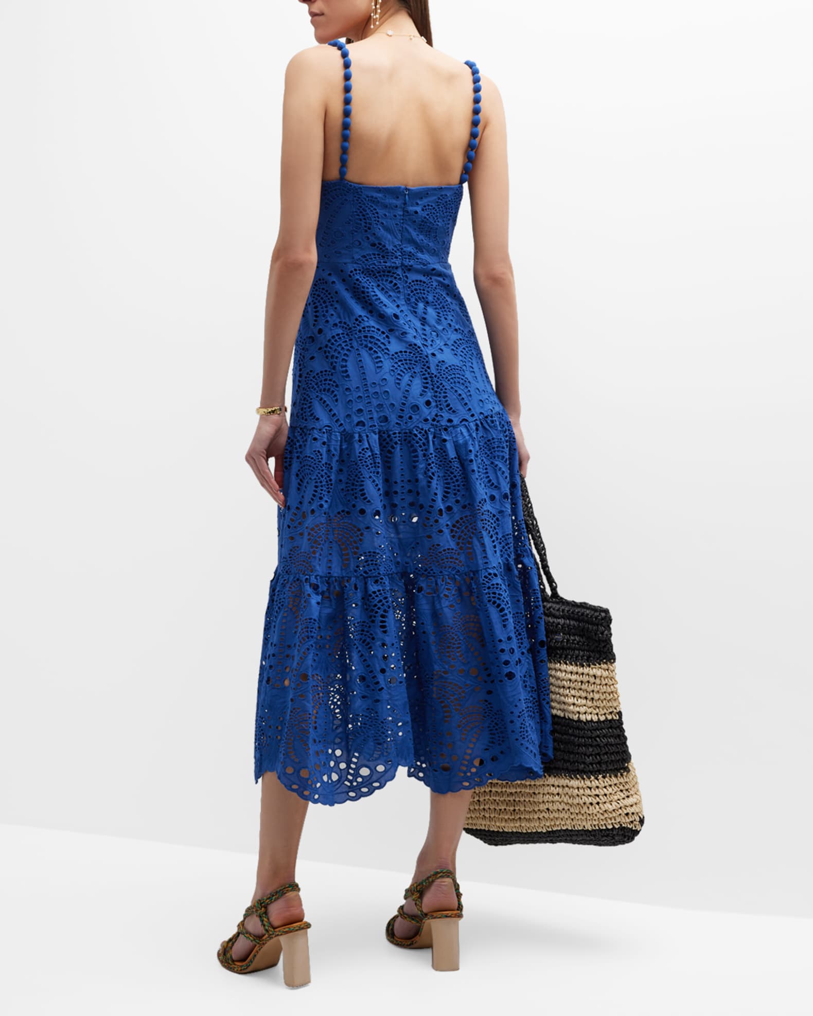 Farm Rio Palm Tree Richelieu Lace Sweetheart Midi Dress | Neiman Marcus