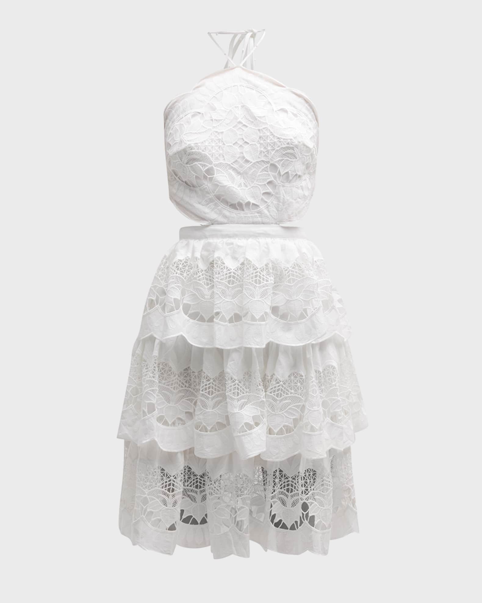 Farm Rio Richelieu Lace Tiered Halter Midi Dress Neiman Marcus