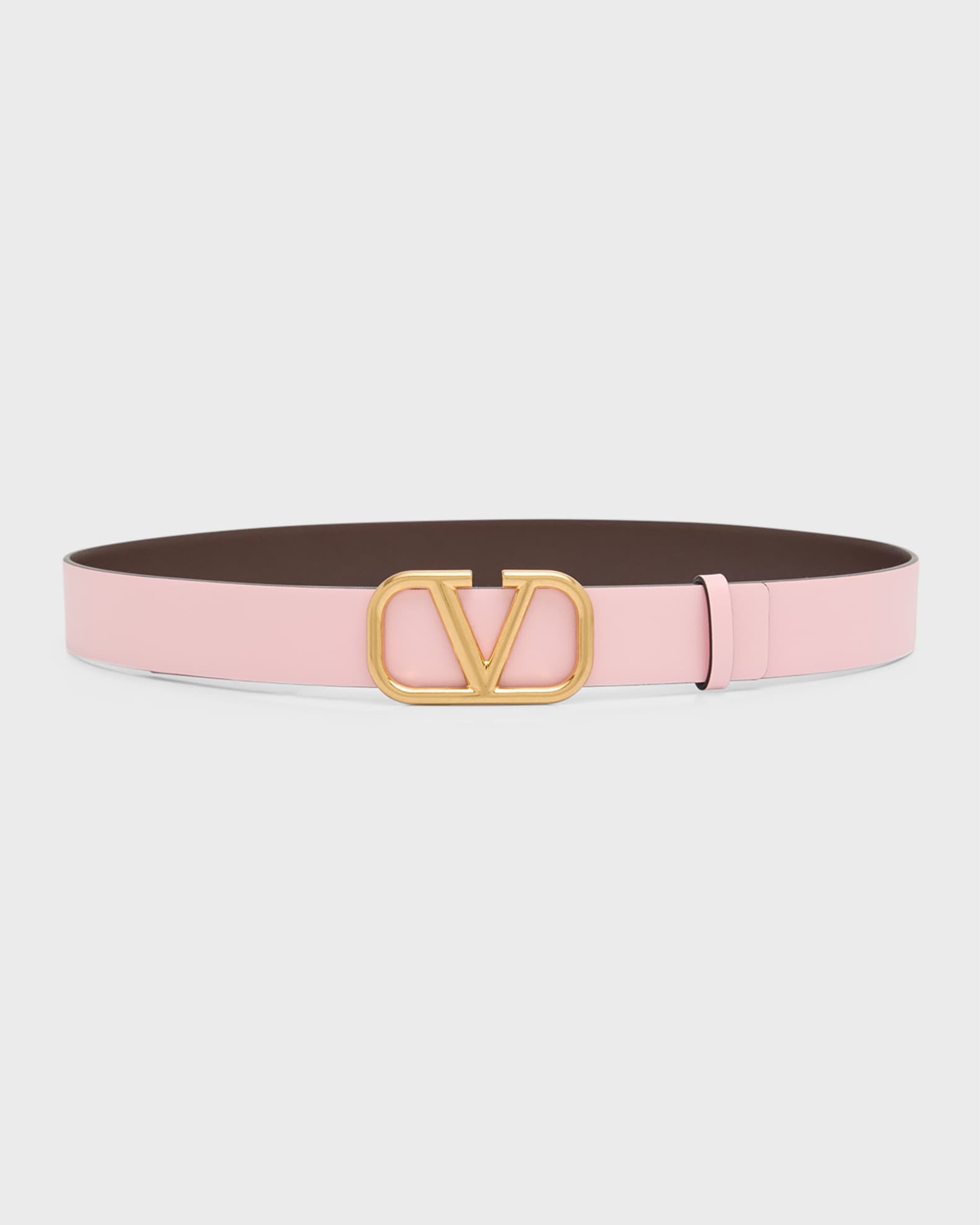 V Logo Leather Trimmed Belt in Brown - Valentino Garavani