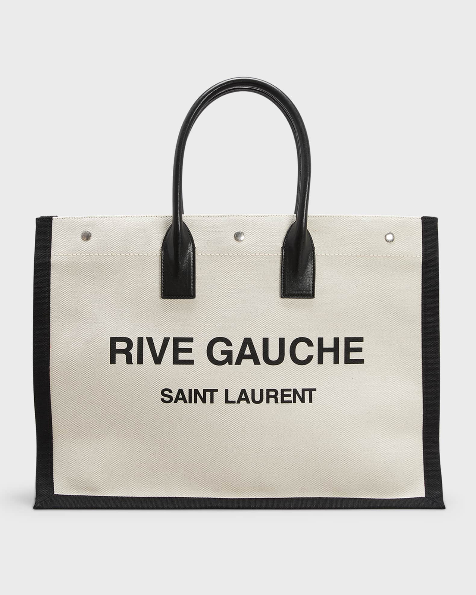 RIVE GAUCHE North/South TOTE BAG IN PRINTED LINEN AND LEATHER, Saint  Laurent