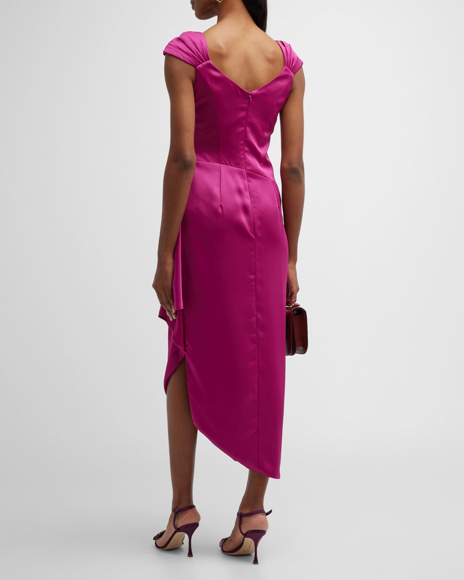 Theia Ellery Pleated CowlNeck CapSleeve Dress Neiman Marcus