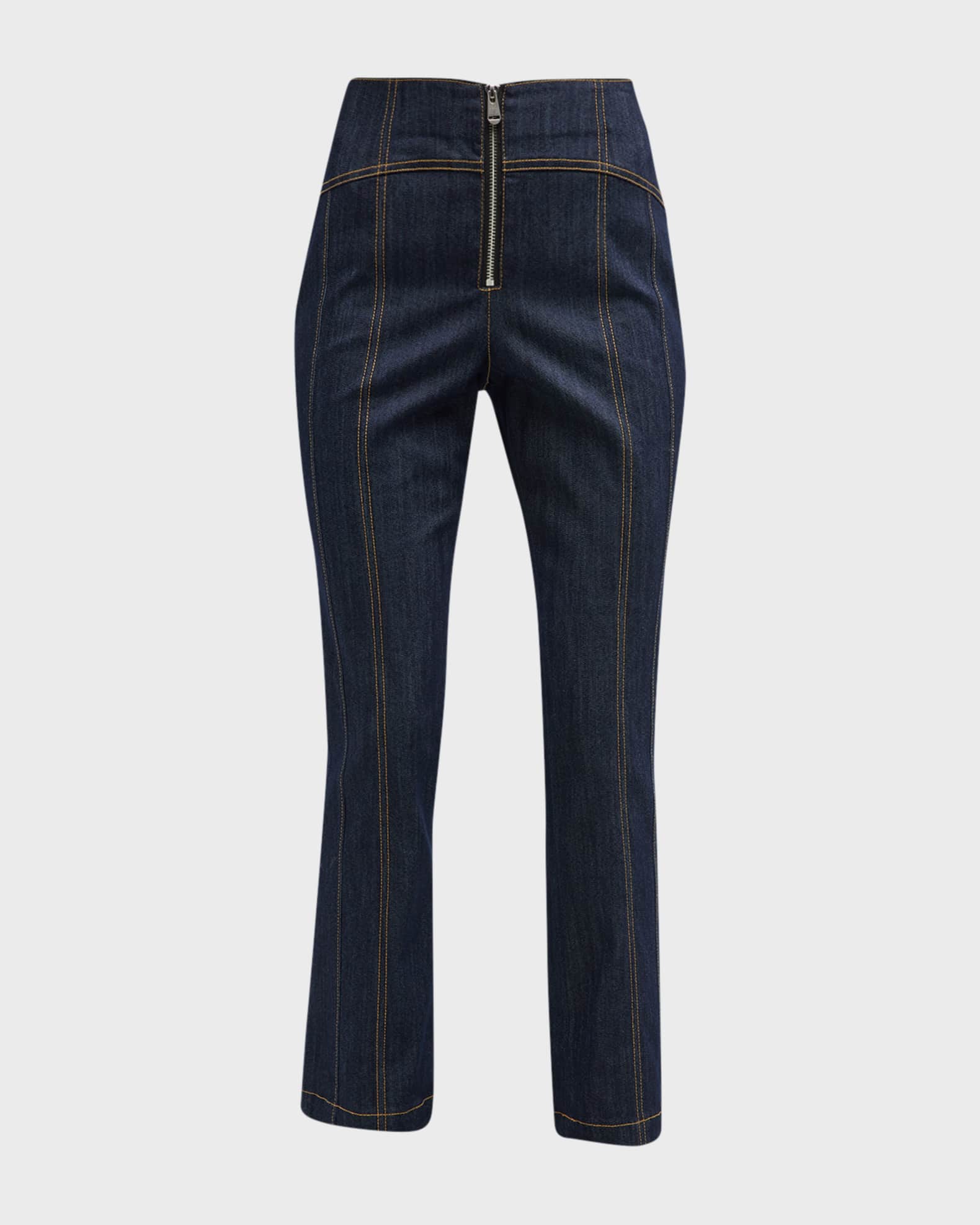 Cinq a Sept Loren Topstitched Cropped Bootcut Denim Pants | Neiman