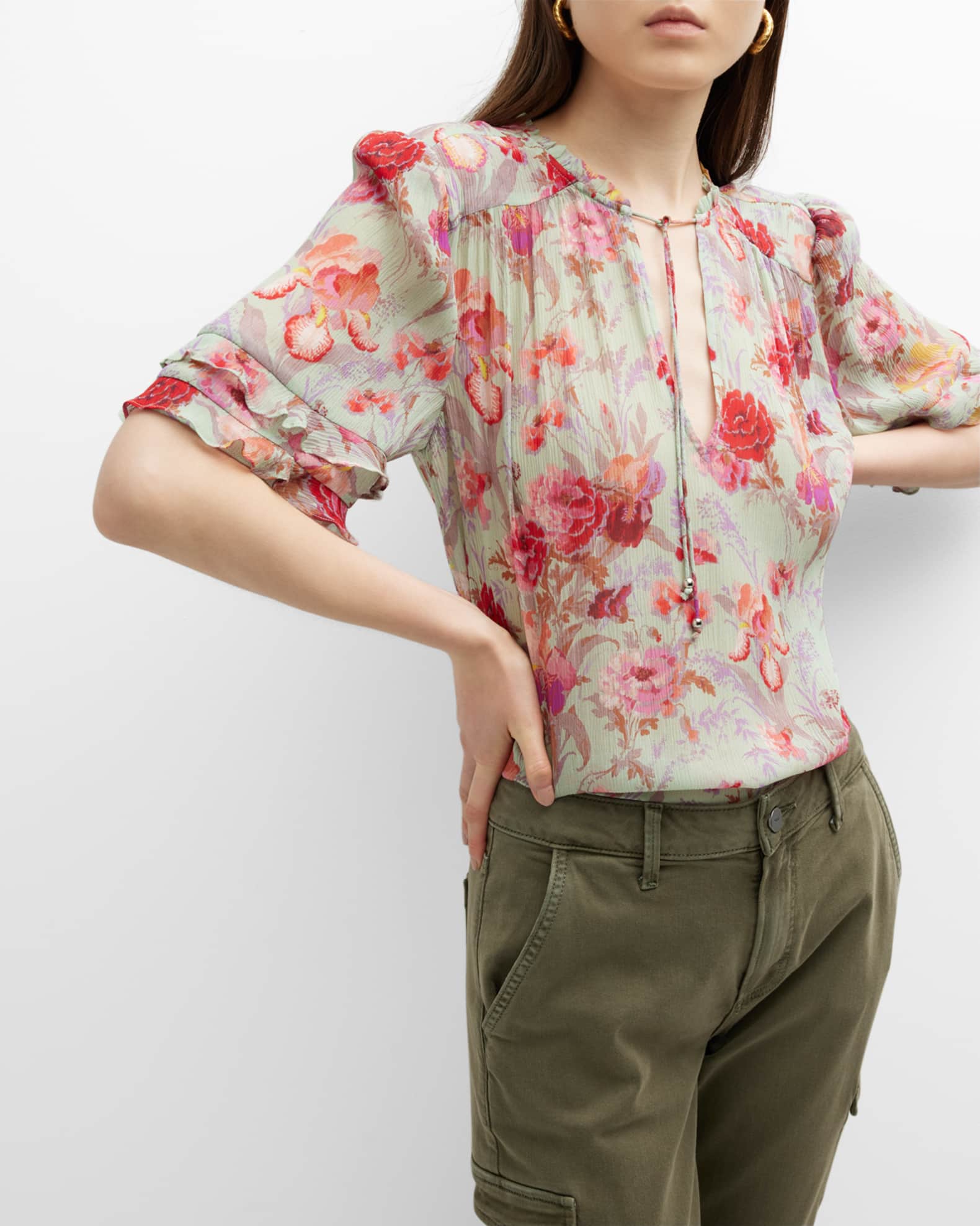 Paige Gingham Ruffle Sleeve Blouse