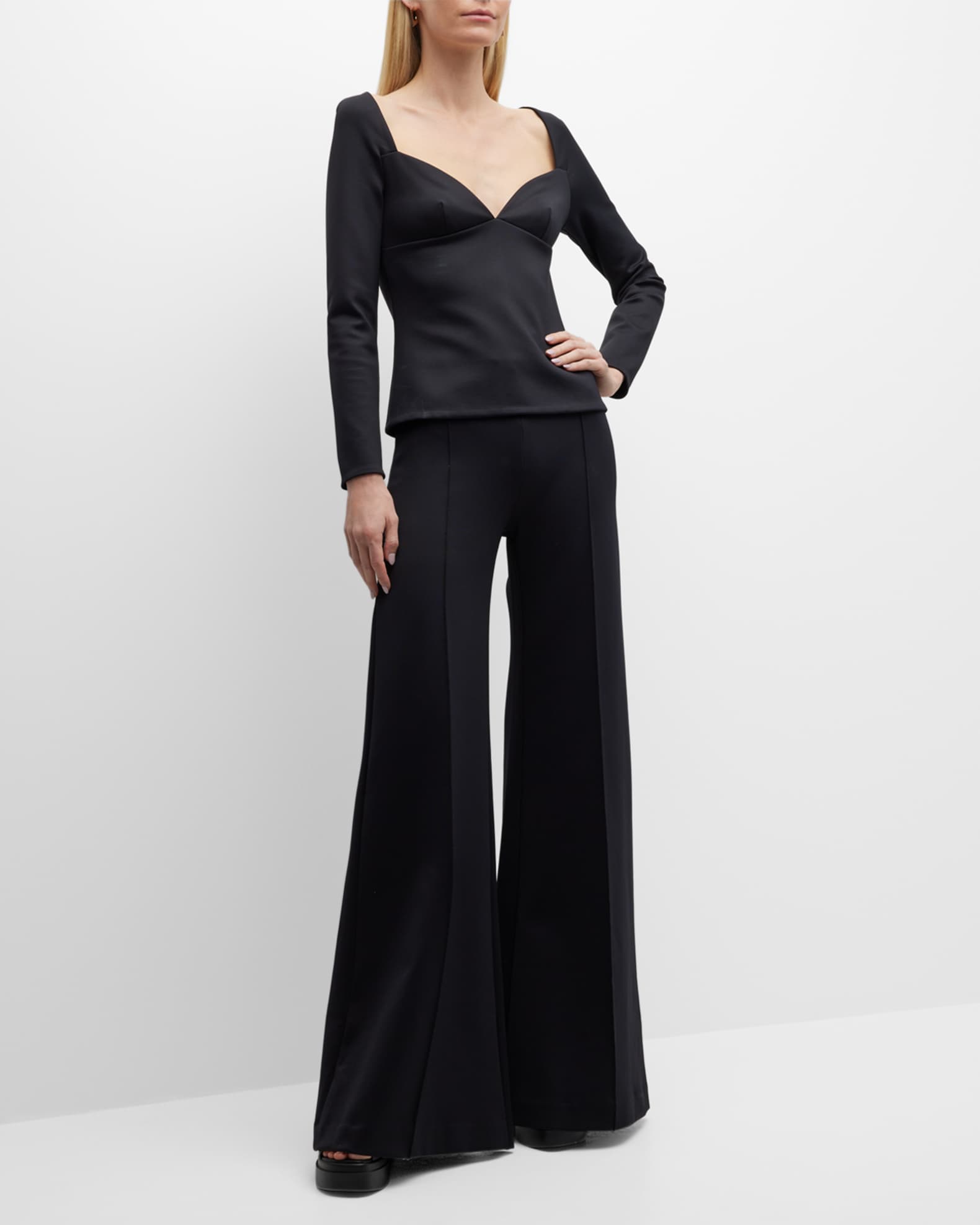 Rosetta Getty Pintuck WideLeg Scuba Jersey PullOn Pants Neiman Marcus