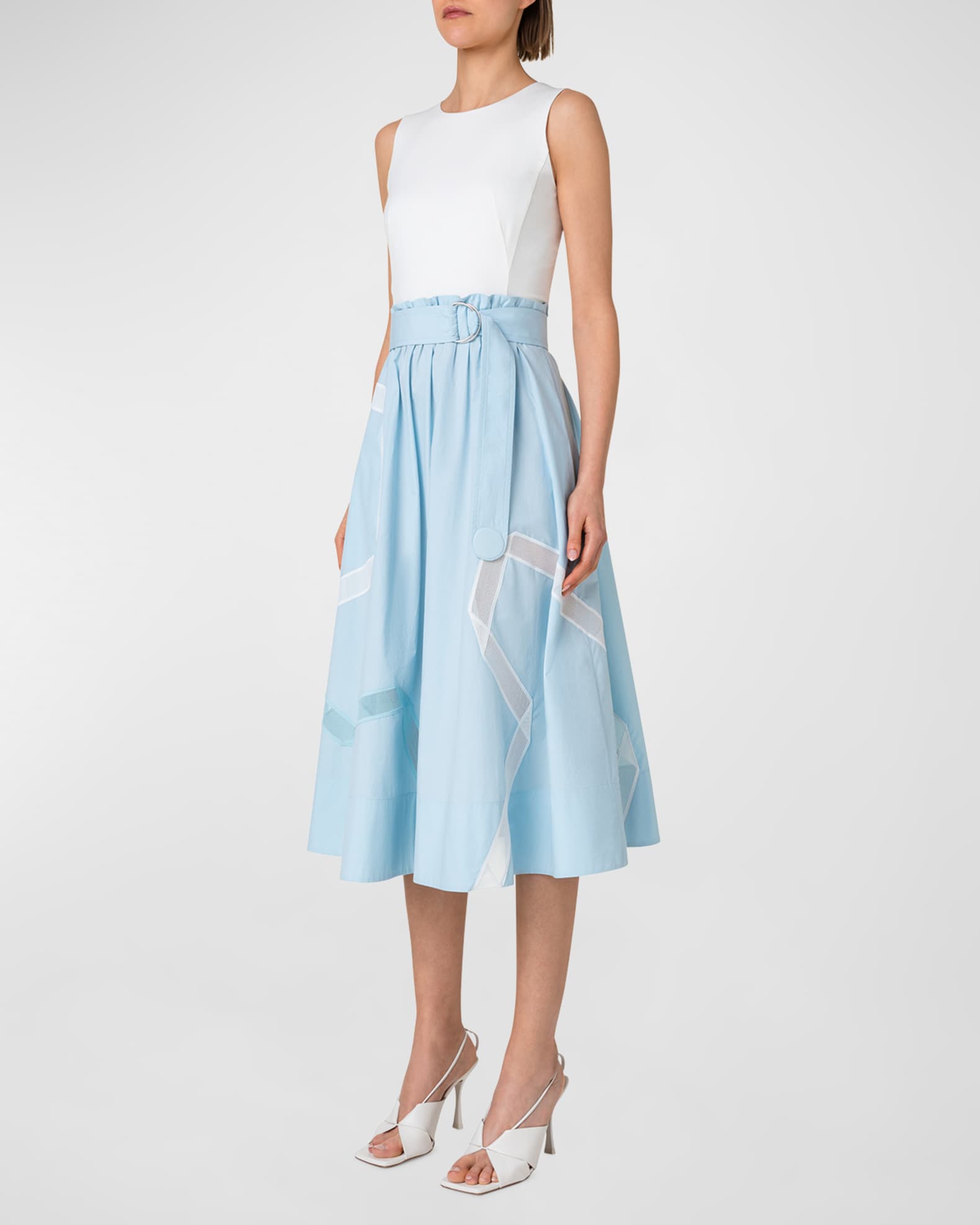 Akris punto MixedMedia Mesh Tape Intarsia Belted Midi Dress Neiman Marcus