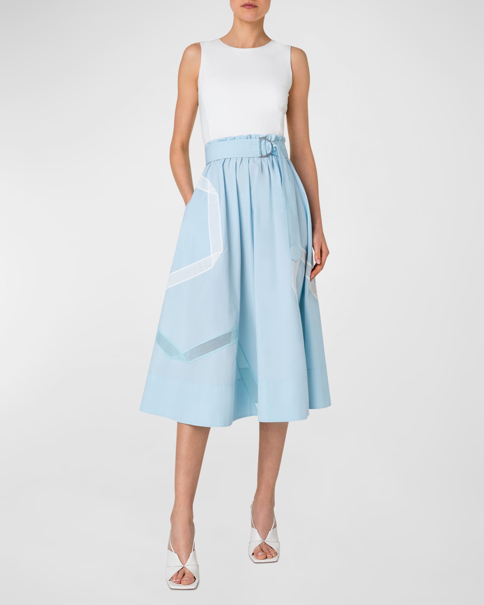 Akris punto MixedMedia Mesh Tape Intarsia Belted Midi Dress Neiman Marcus