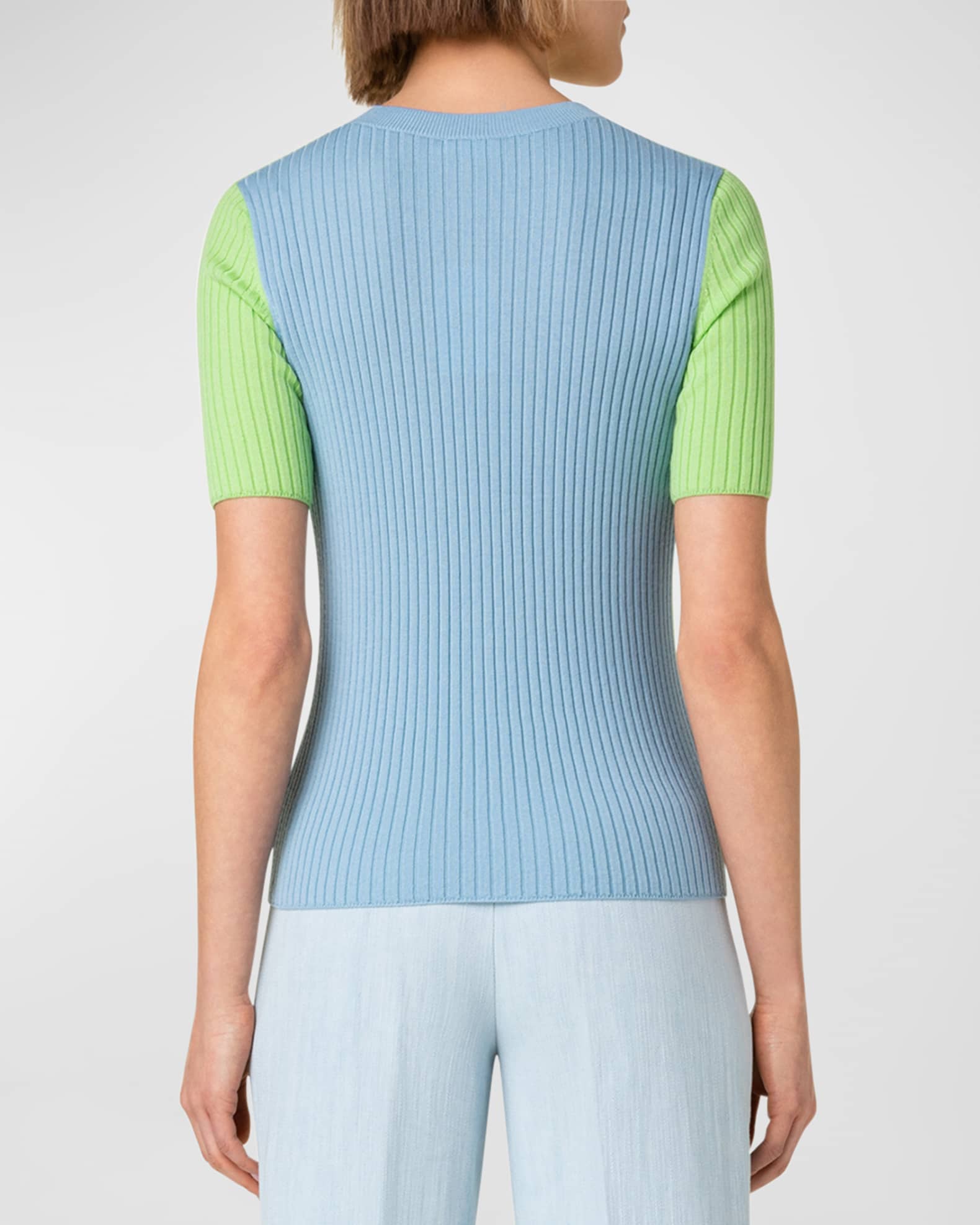 Akris punto Colorblock Ribbed Knit Wool Top Neiman Marcus