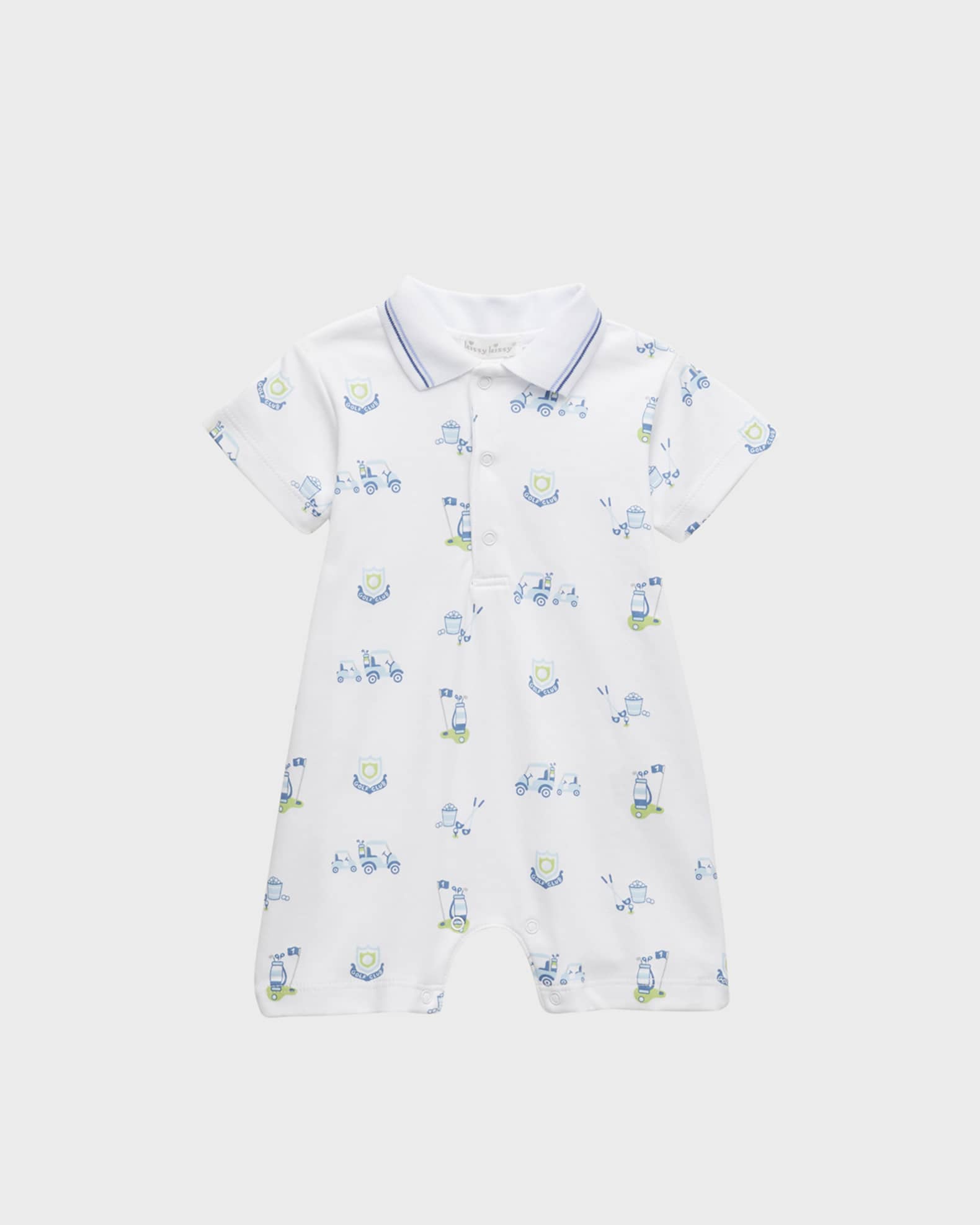 Kissy Kissy Boy's Hole In One Collared Printed Playsuit, Size Newborn