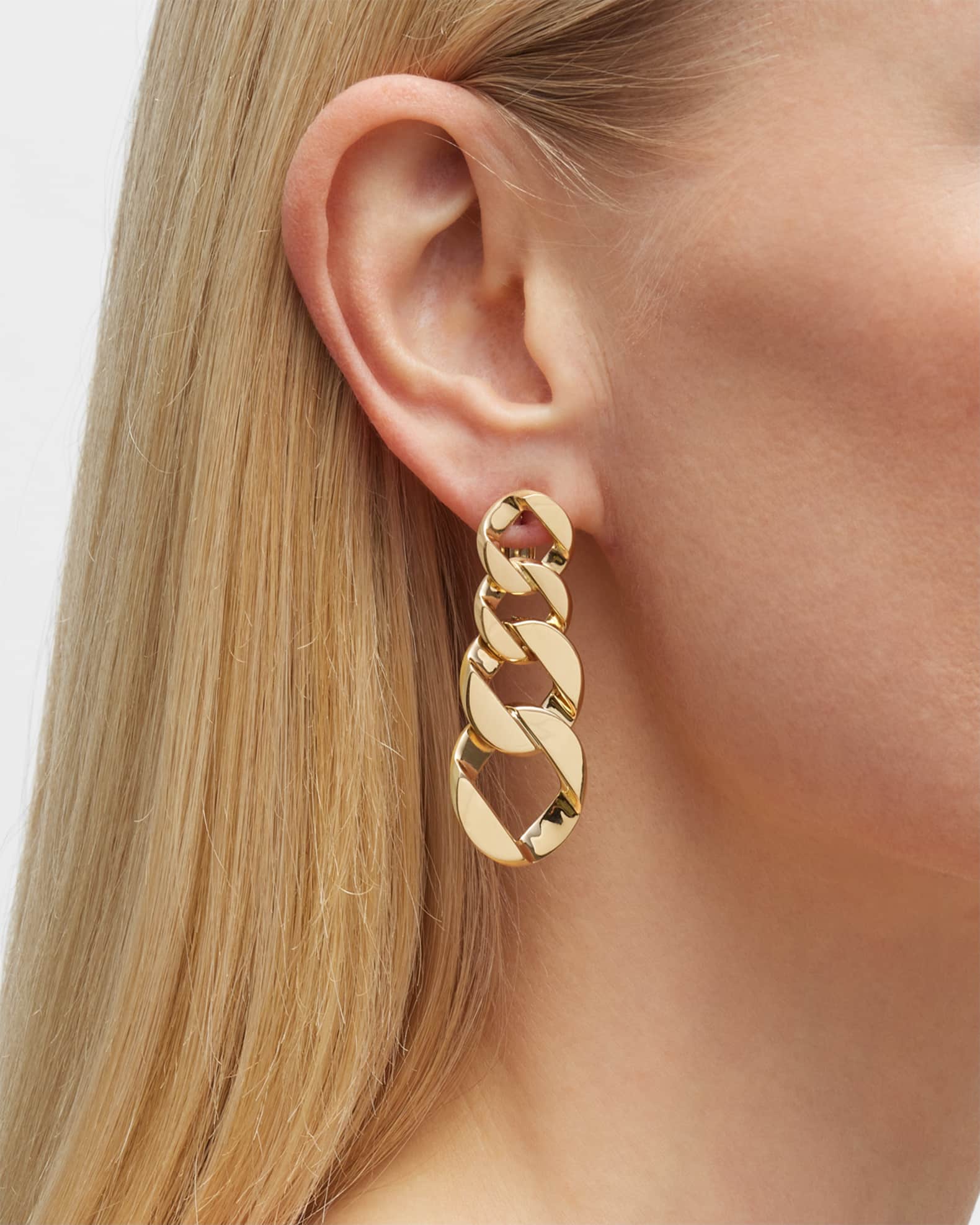 18k Yellow Gold Curb-Link Clip-On Drop Earrings  1