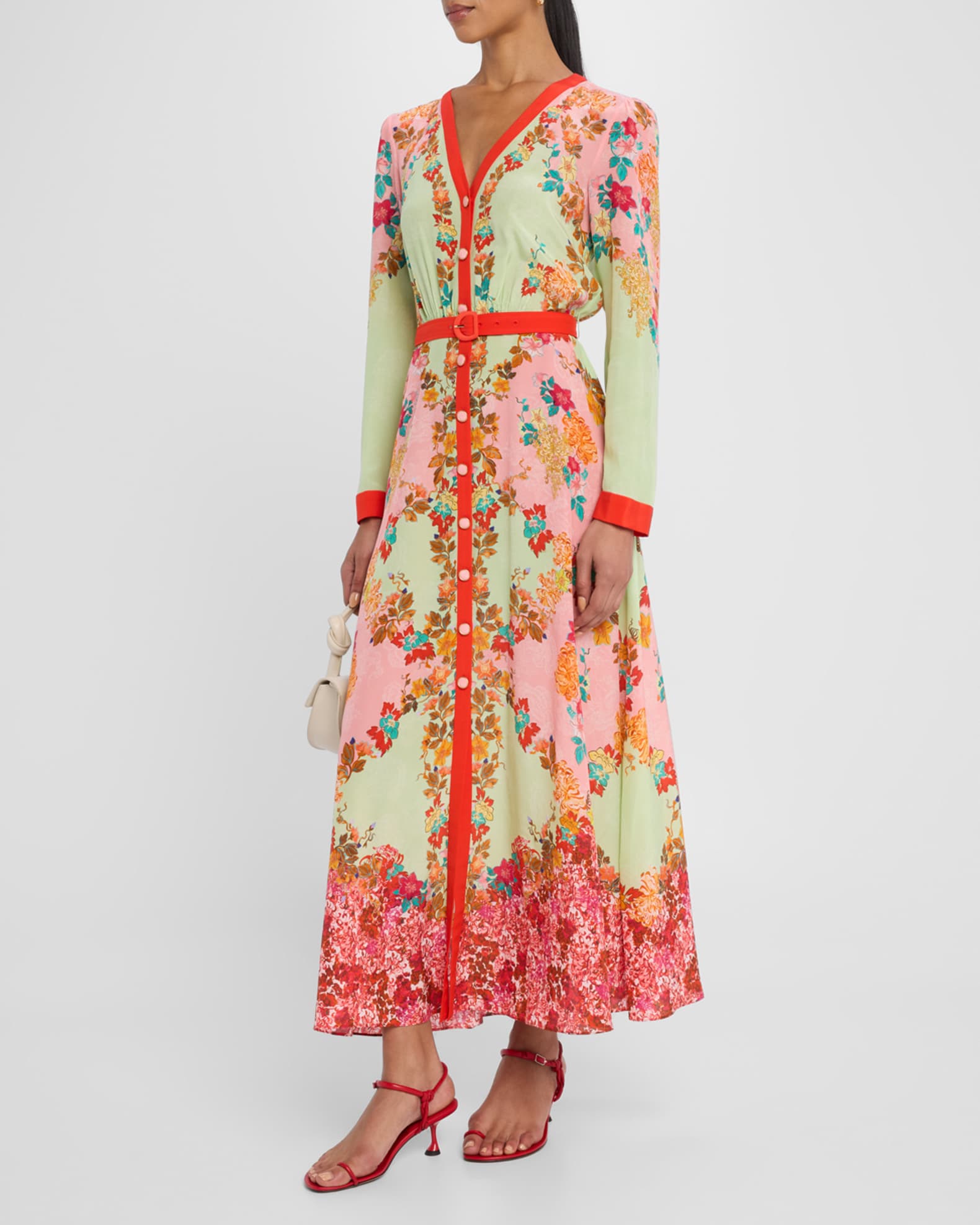Lea Button-Front Printed Midi Silk Shirtdress 1