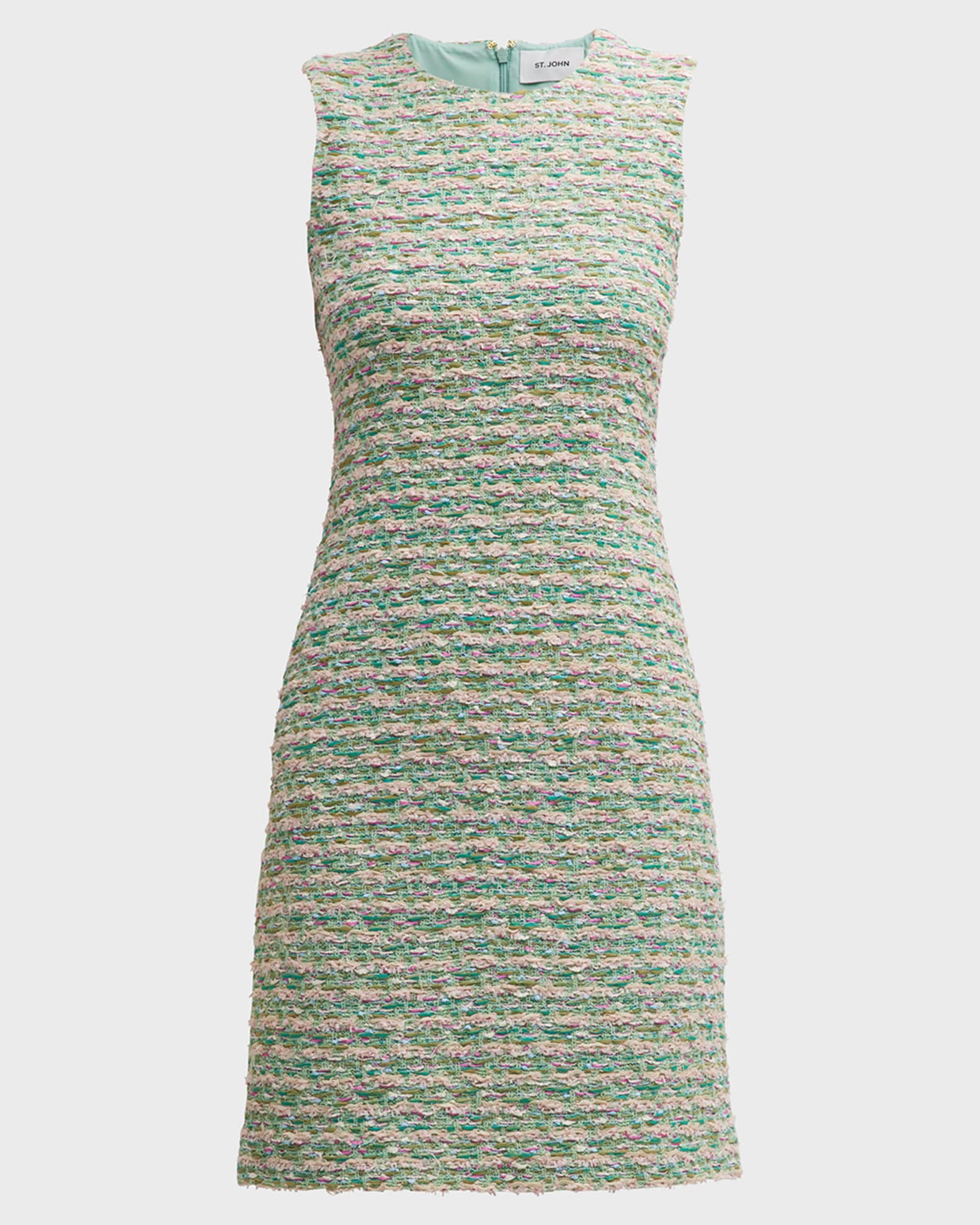 st john boucle knit dress We're swooning over this midnight moment. From the Spring 2025 Re-Edition  Capsule, this boucle knit dress is trimmed in delicate crochet and finished  with a vintage logo taga timeless collectible with texture