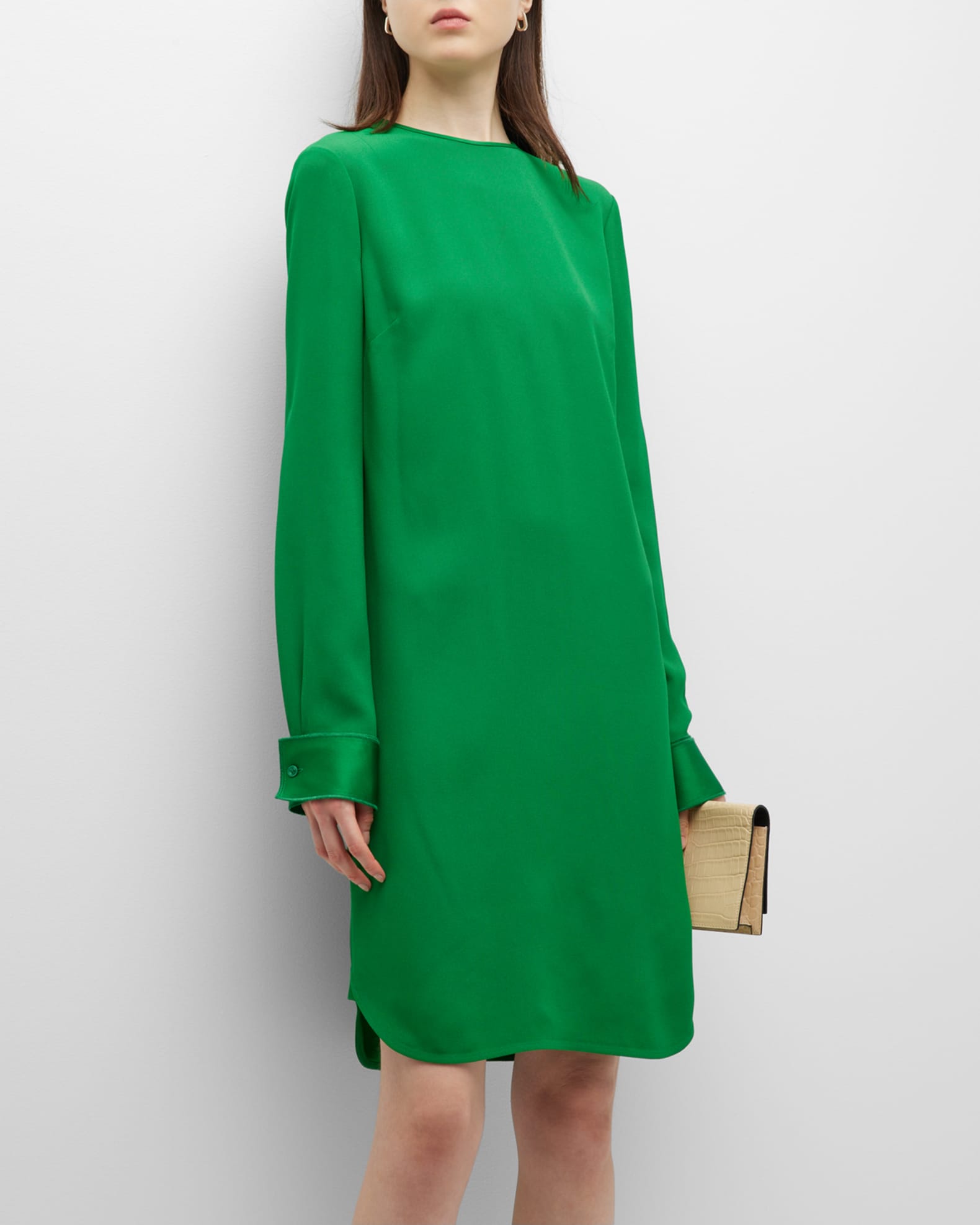 St. John MixedMedia LongSleeve KneeLength Dress Neiman Marcus