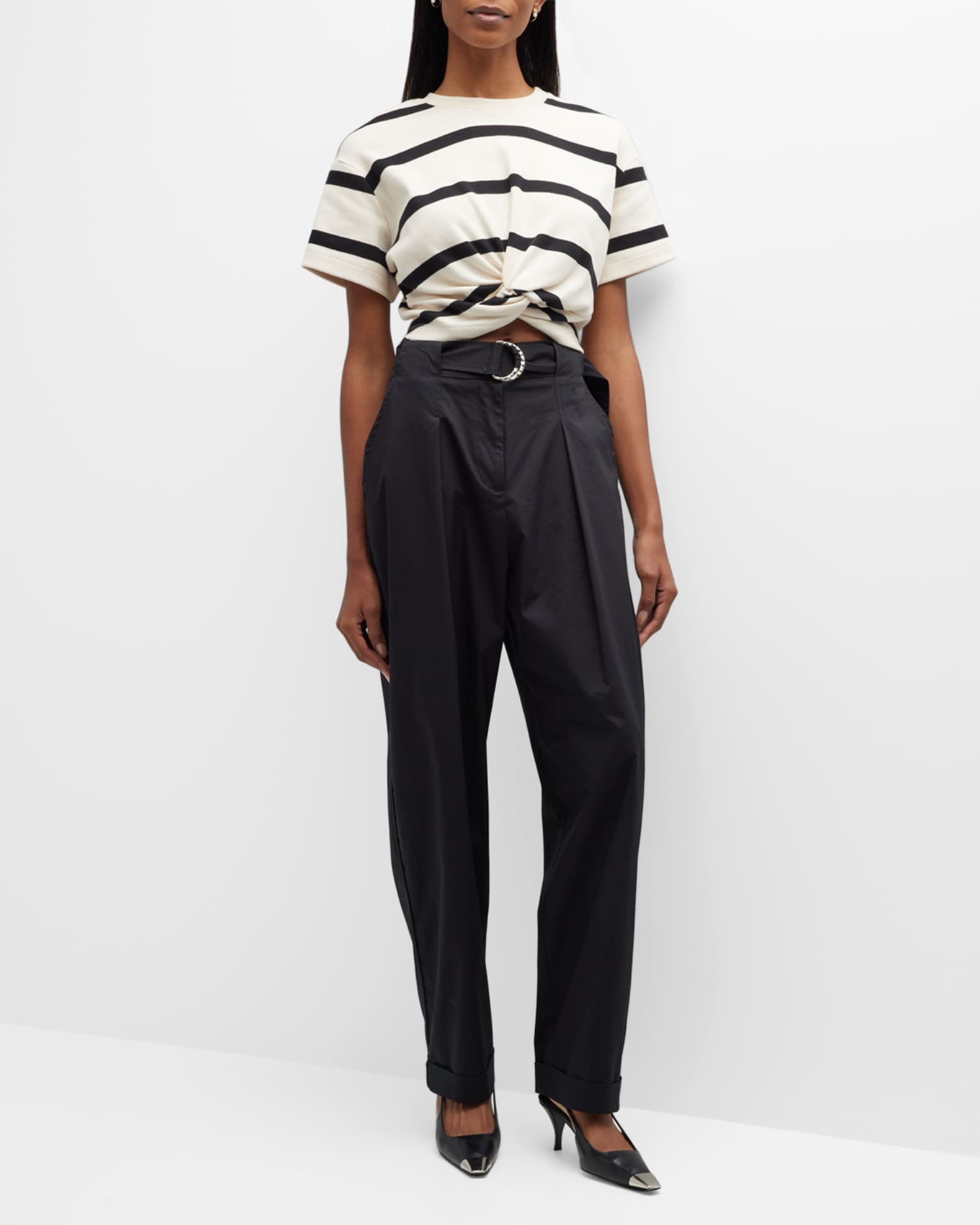 Tanya Taylor Tyler Belted Pleated Twill Pants | Neiman Marcus
