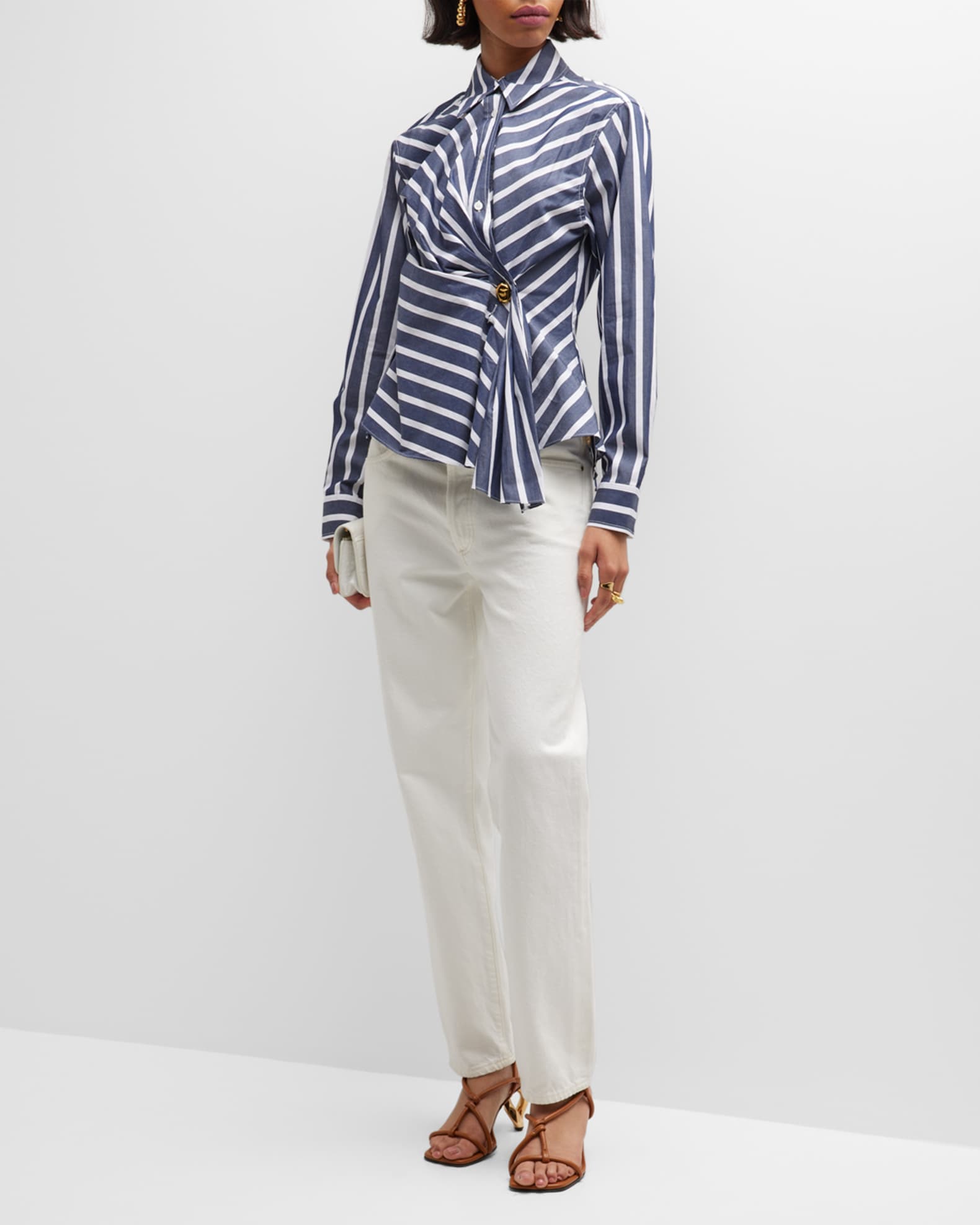 Tanya Taylor
 Ralphie Striped Poplin Cropped Shirt main image 1