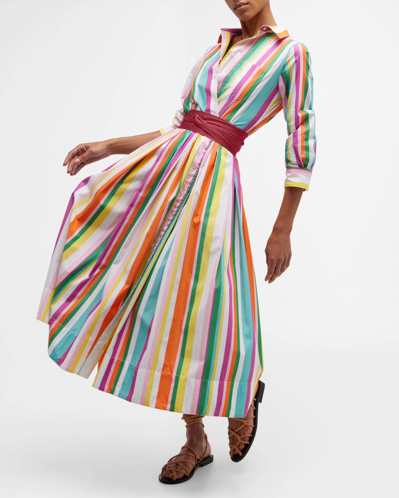 Sara Roka Elenat Belted Striped Midi Shirtdress | Neiman Marcus
