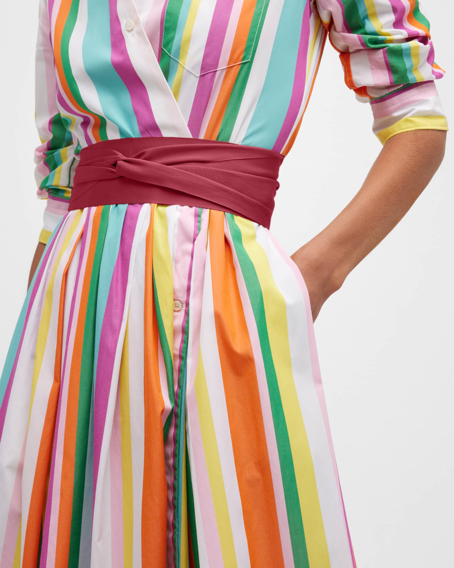 Sara Roka Elenat Belted Striped Midi Shirtdress | Neiman Marcus