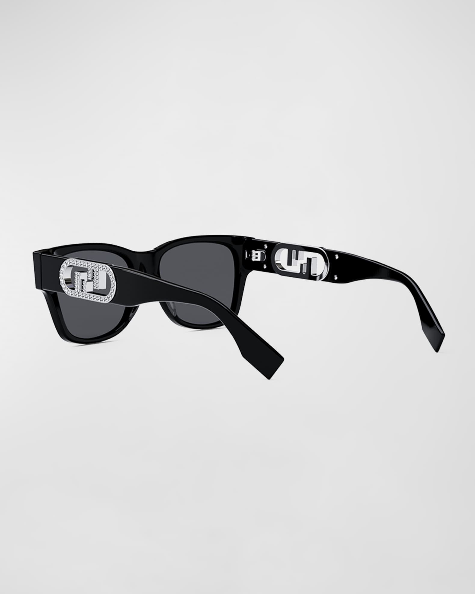 Fendi Embellished O'Clock Logo Acetate Rectangle Sunglasses Neiman Marcus