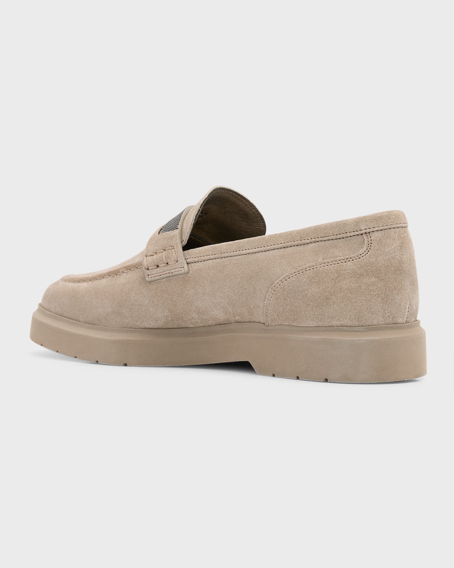 【関税&送料込】Brunello Cucinelli Suede Loafers With Monili Monili-embellished suede loafers in brown - Brunello