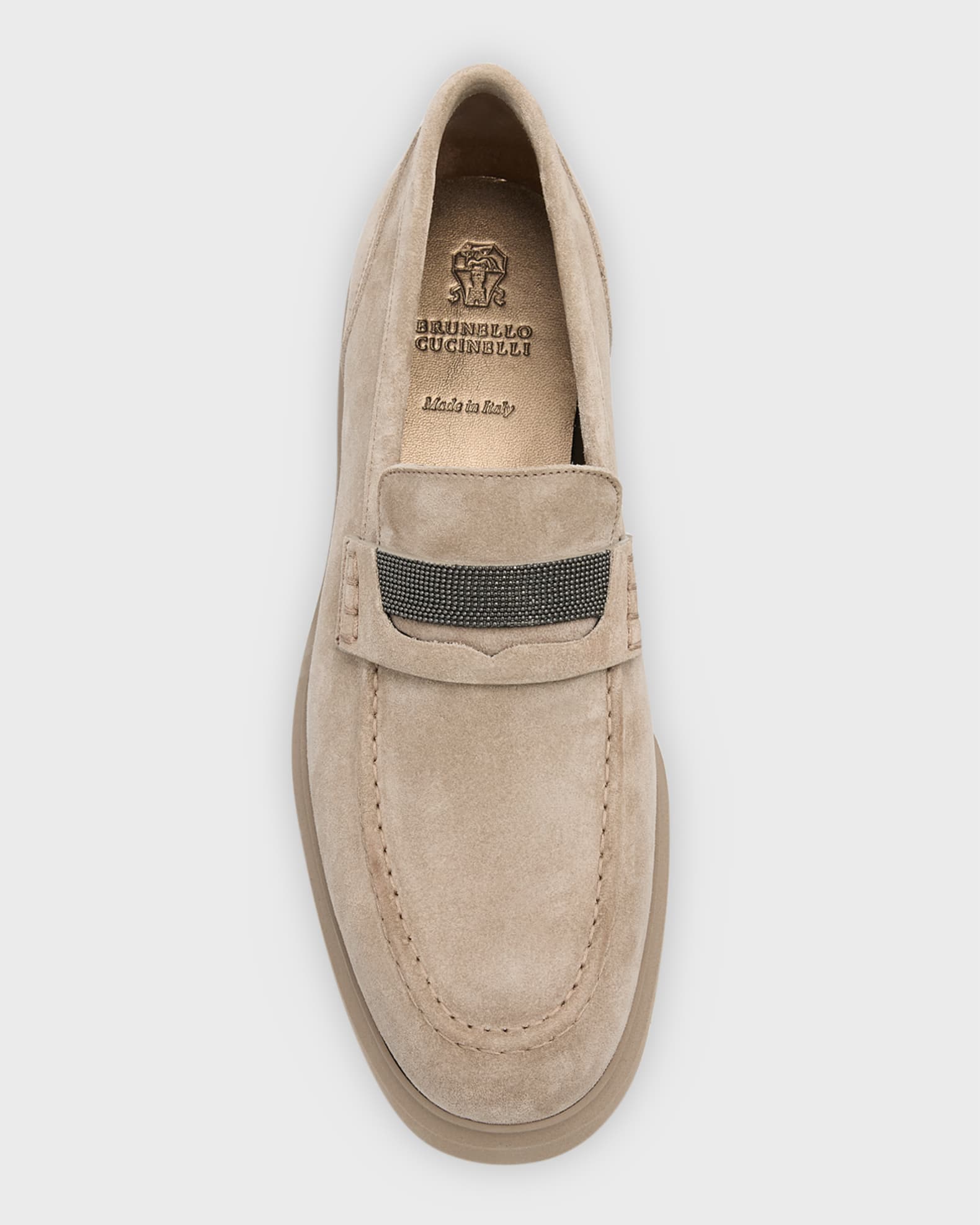 Brunello Cucinelli Suede Monili Casual Loafers | Neiman Marcus