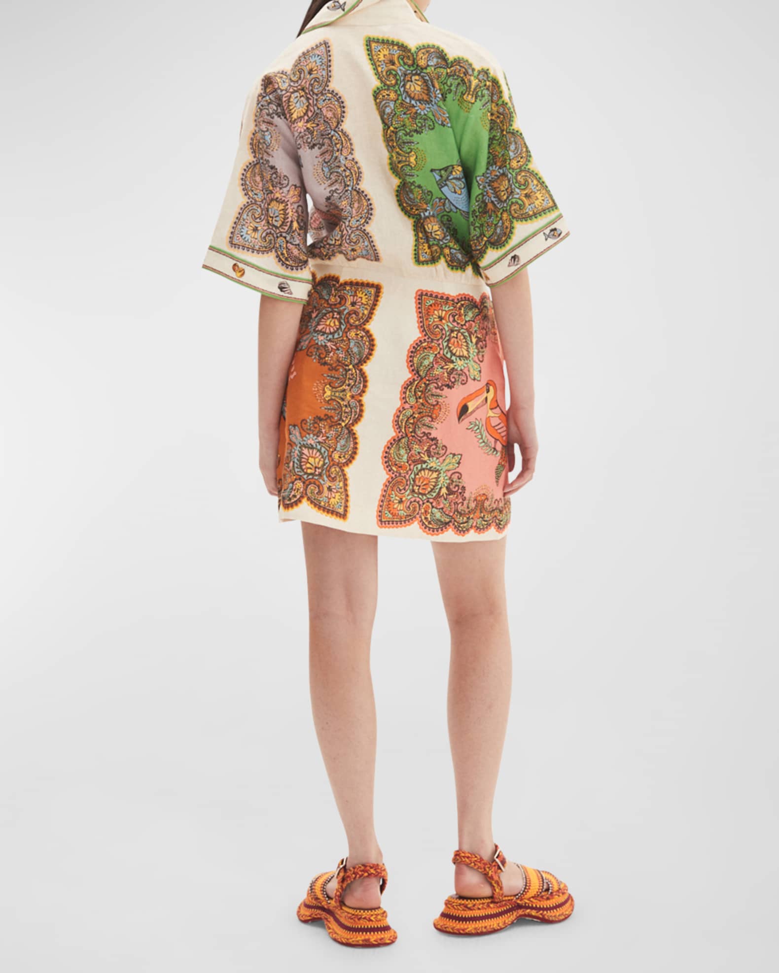 ALEMAIS Trippy Troppo Printed Linen Mini Dress | Neiman Marcus