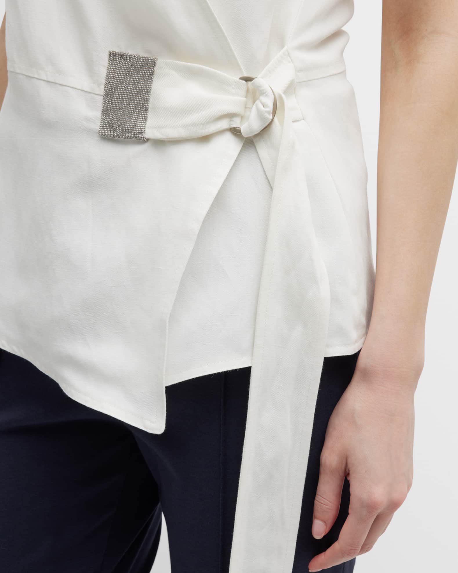 FABIANA FILIPPI SideTie LinenBlend Wrap Top Neiman Marcus