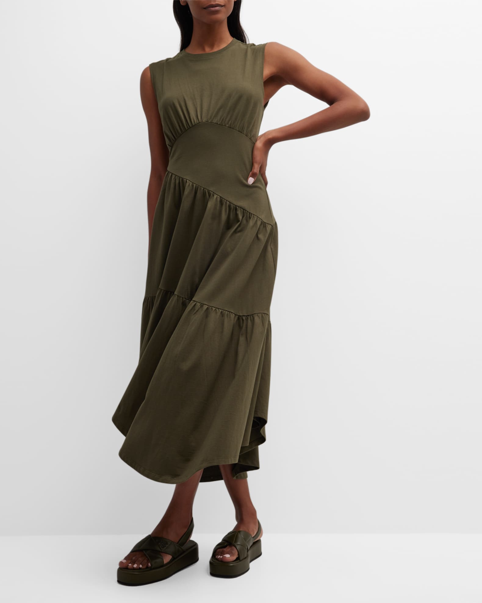 FRAME Gathered Seam Midi Dress | Neiman Marcus
