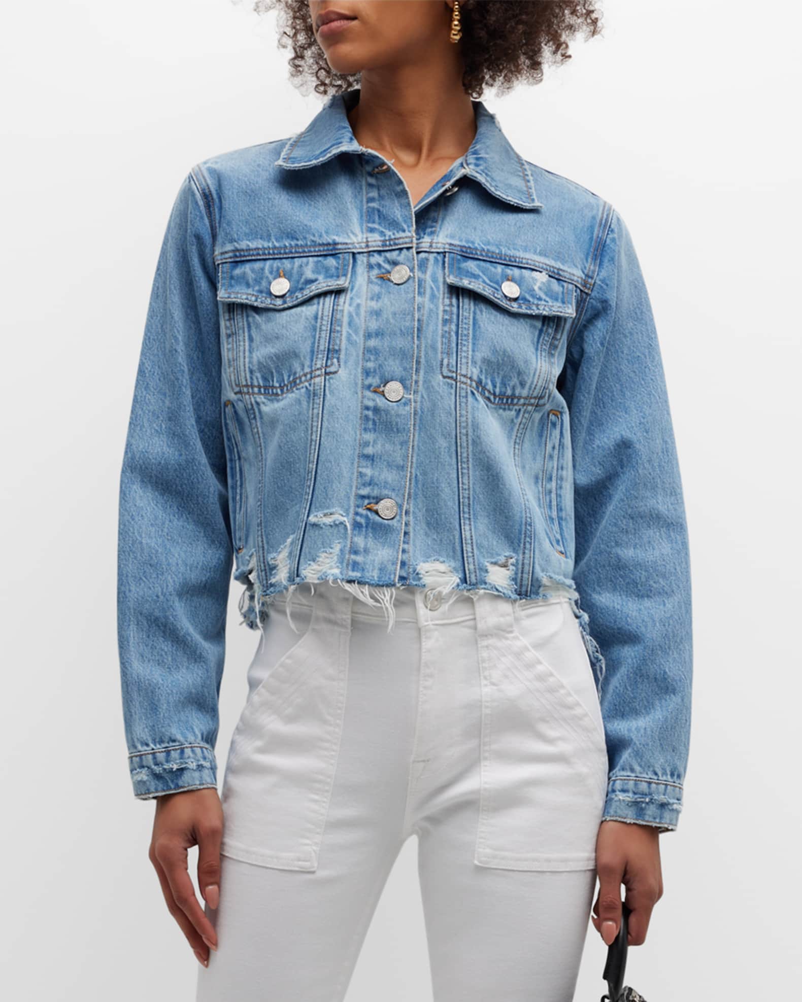 【NONCODE】Buiss cropped denim jacket Cropped Denim Jacket with Unfinished Hem - Blue | COOSH