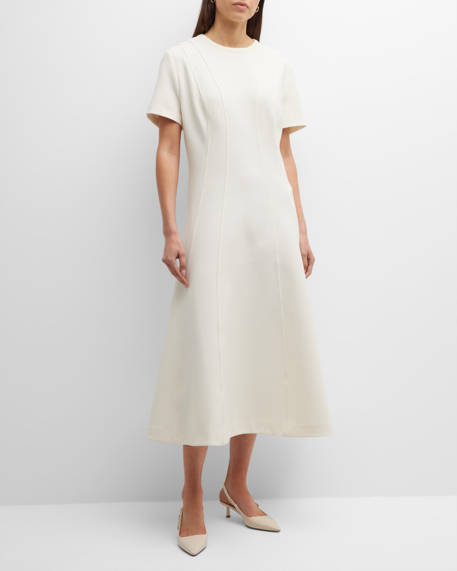 Princess Dart Short-Sleeve Crepe Midi Dress 1
