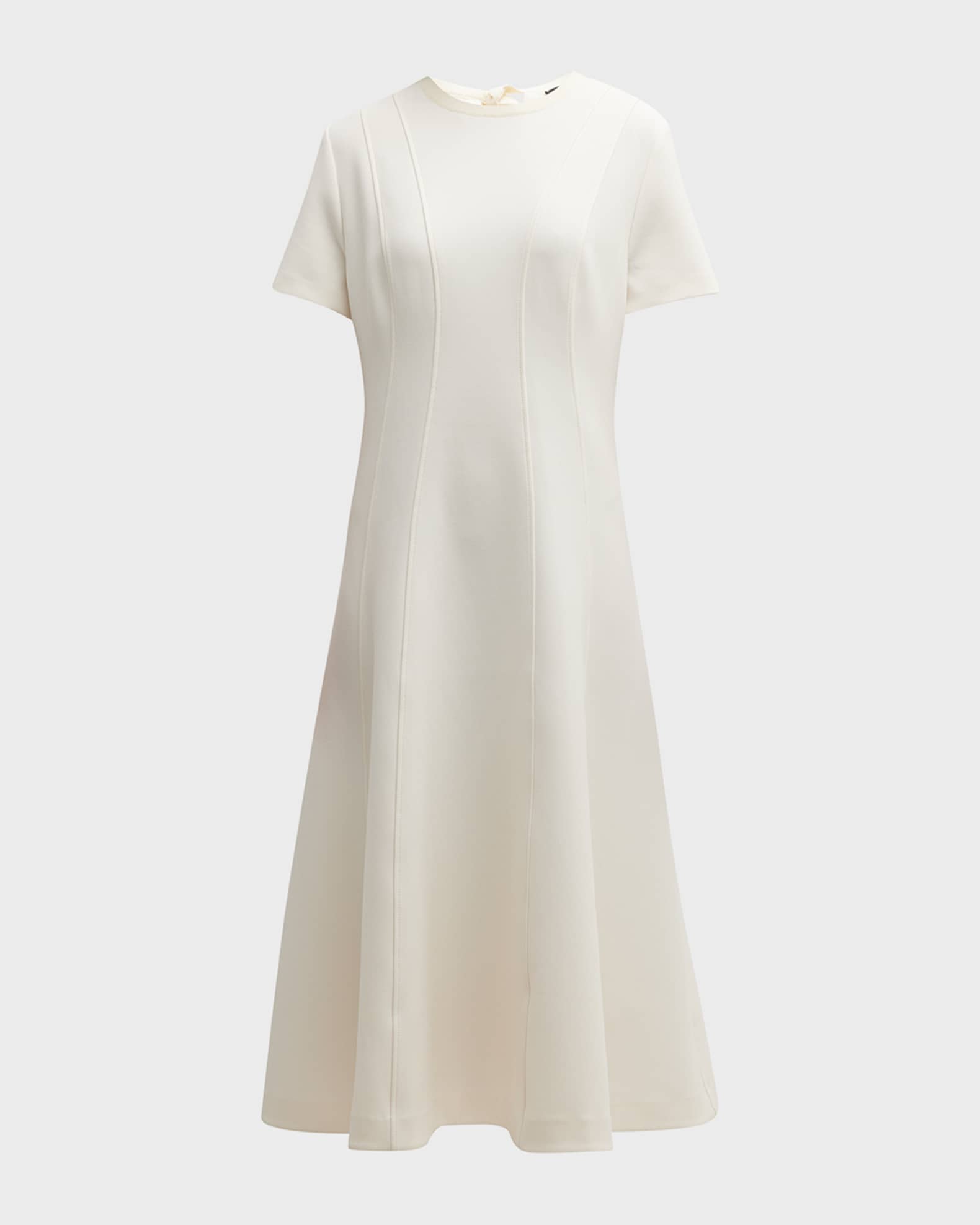 Princess Dart Short-Sleeve Crepe Midi Dress 0