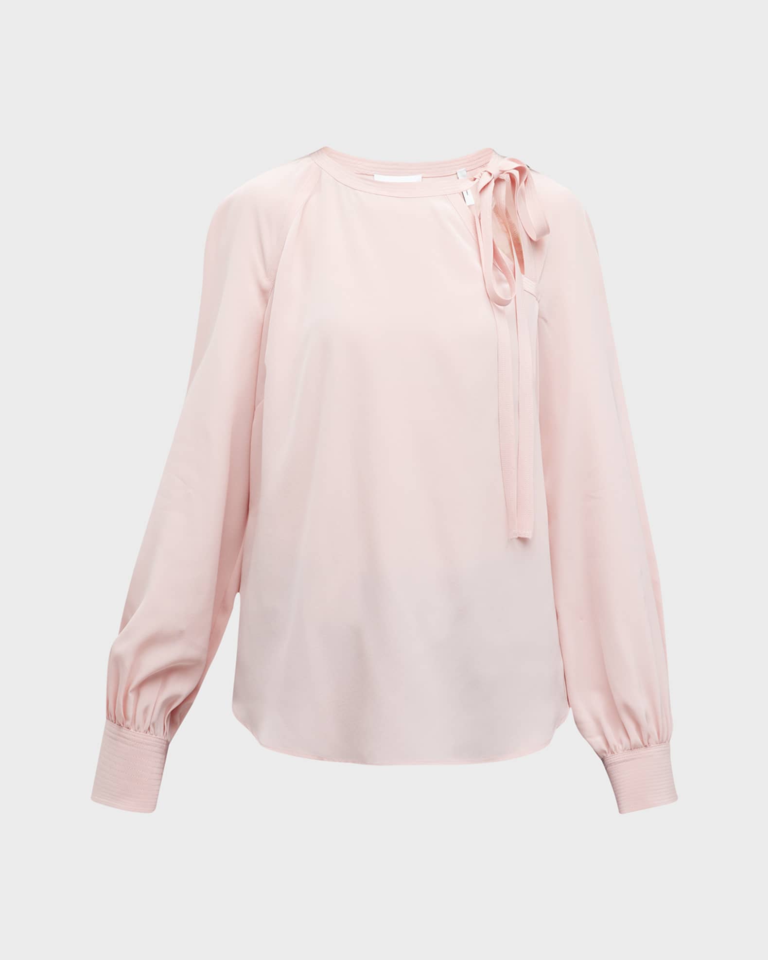 St. John Neck-Tie Blouson-Sleeve Silk Crepe De Chine Top | Neiman Marcus