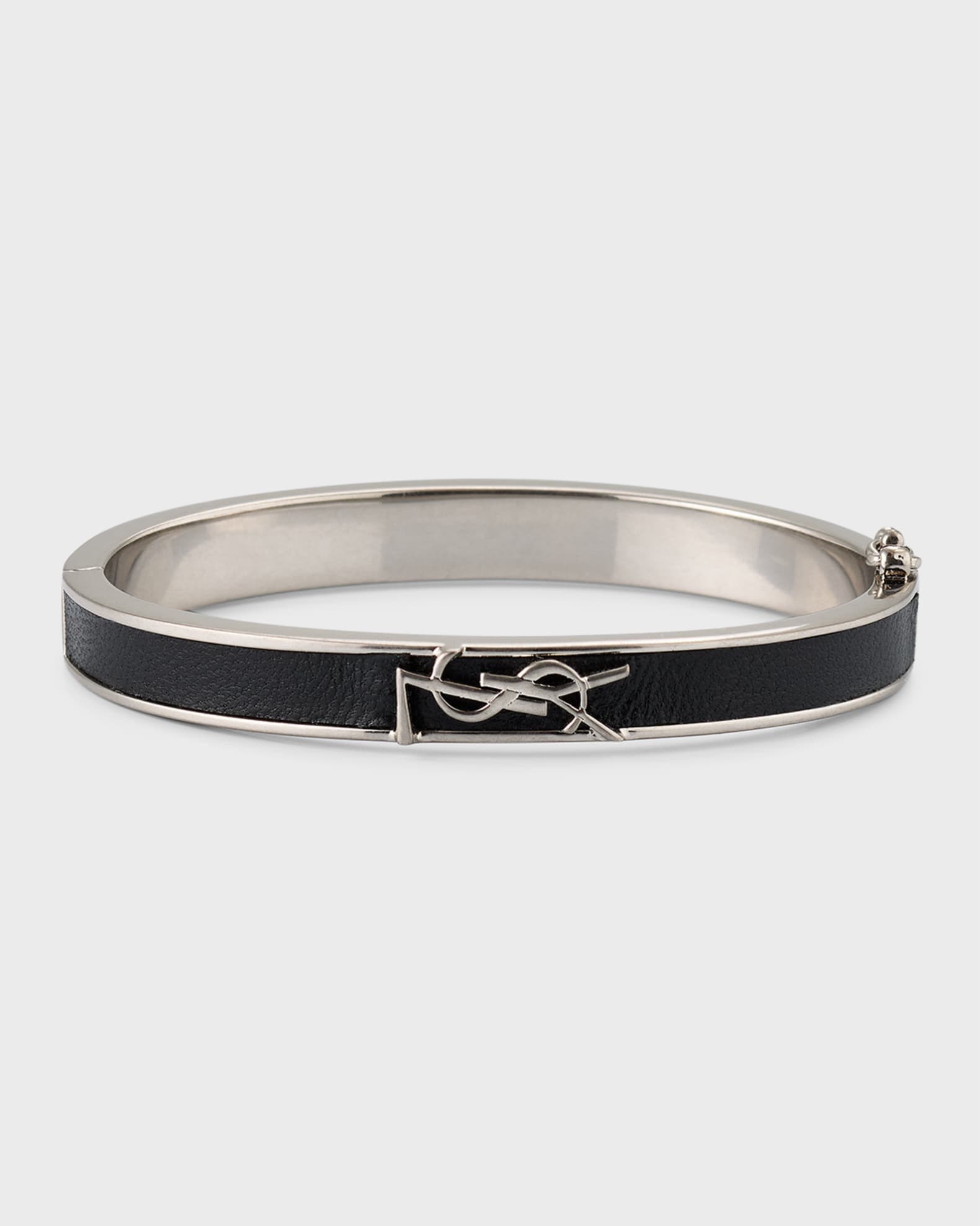 Saint Laurent Leather and Brass YSL Monogram Bracelet Neiman Marcus