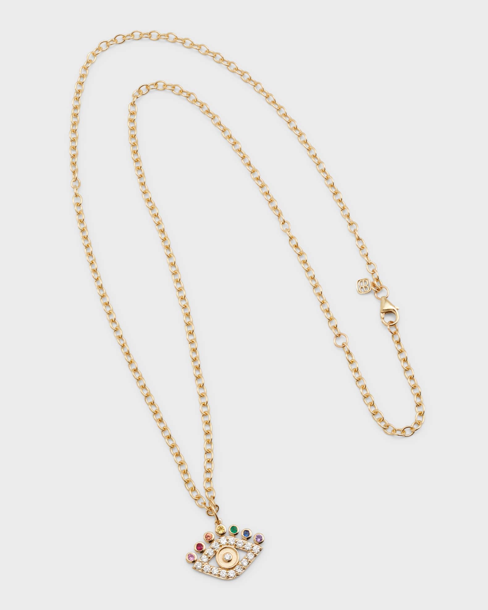 14K Yellow Gold Evil Eye Pendant Necklace with Multi-Stone Petals 1