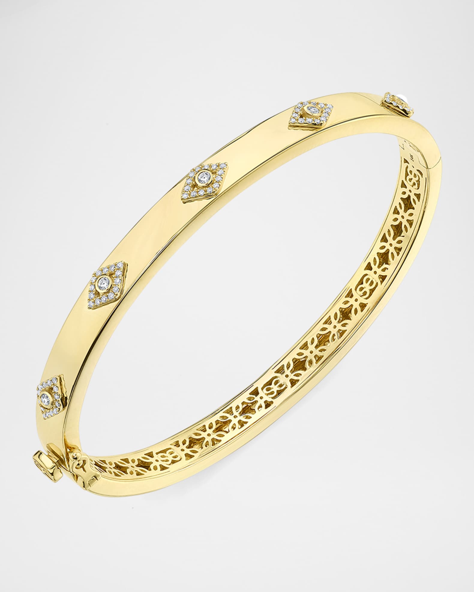 14K Diamond Bezel Evil Eye Hinged Bangle 0