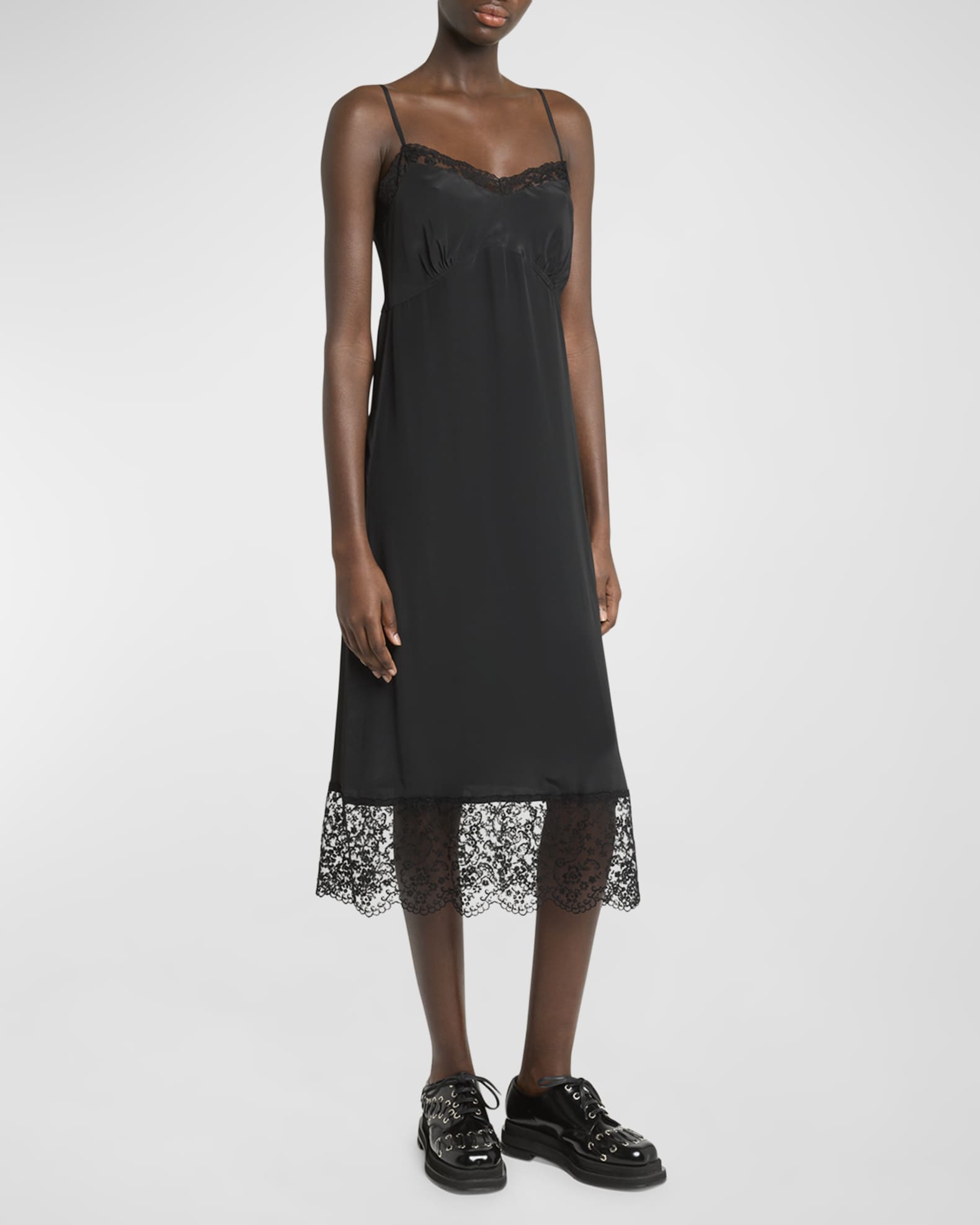 grey dress with black lace trim Charcoal-Grey Black Lace-Trim Mini-Skirt main image 1
