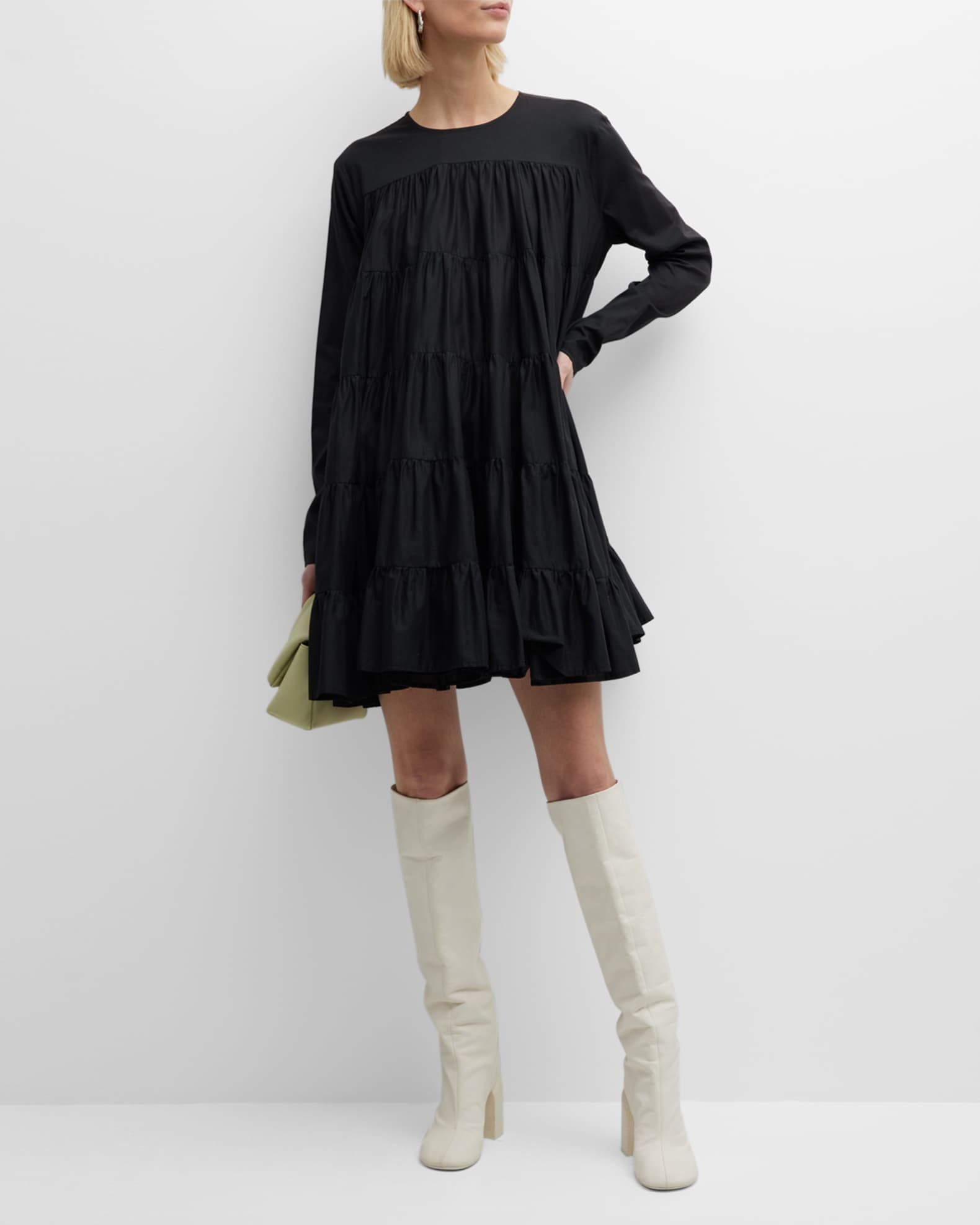 Merlette Soliman Tiered Long-Sleeve Mini Dress | Neiman Marcus