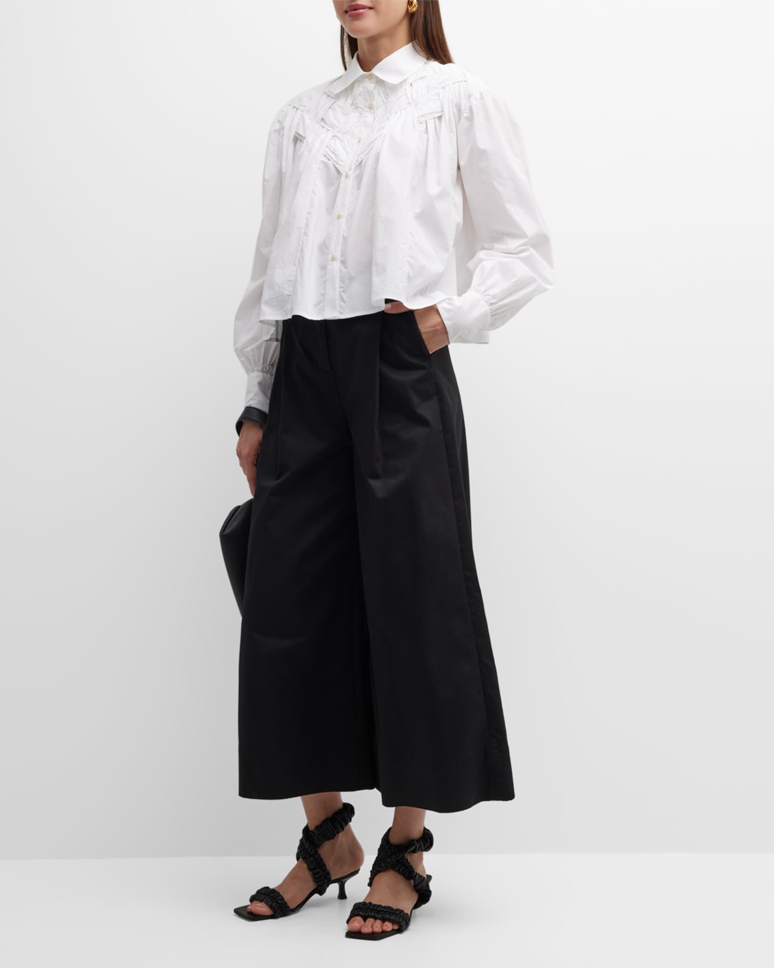 【I AM MARI】Belige Pleated Wide Banding Pants Frame Pleated Wide-Leg Pants | Saks Fifth Avenue