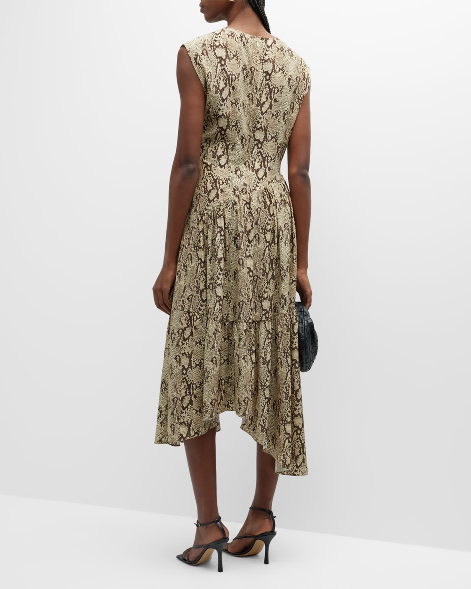 FRAME Snake-Print Gathered Seam Dress | Neiman Marcus