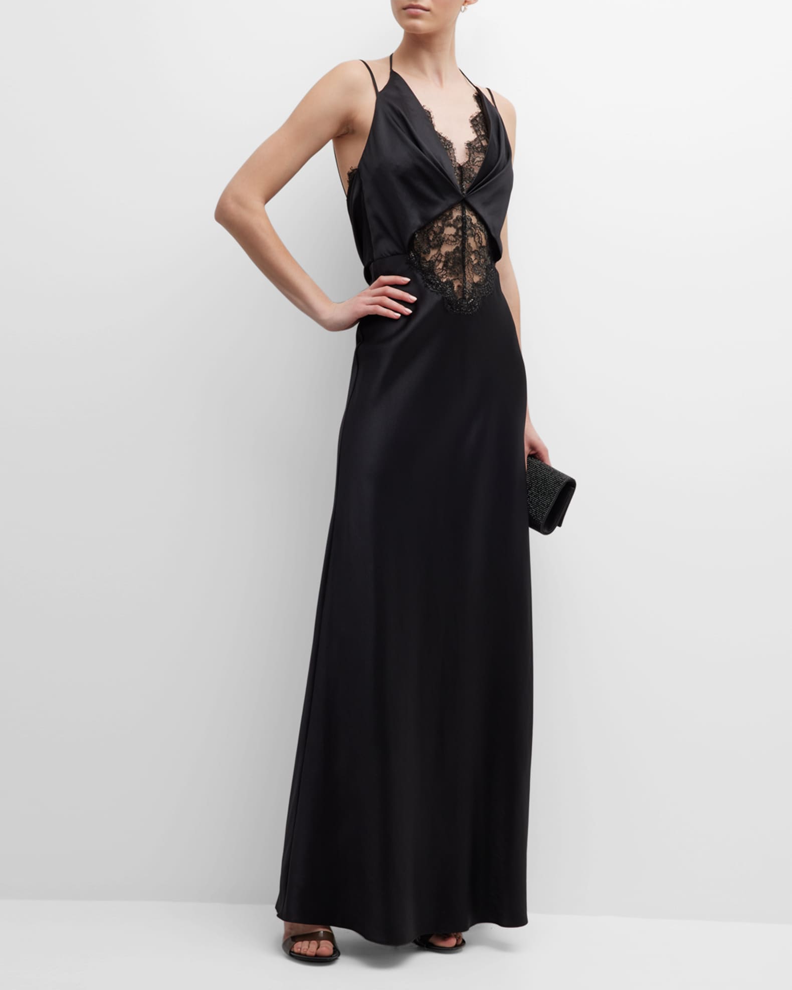 Et Ochs Maria Silk Gown w/ Lace Details | Neiman Marcus