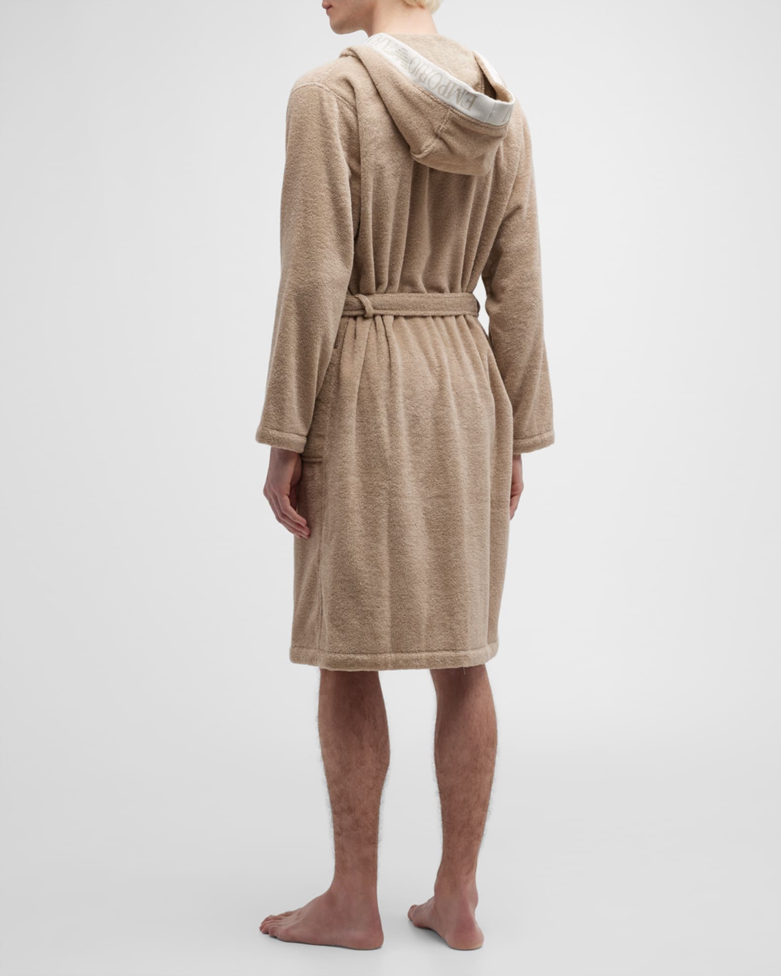 Emporio Armani Men's Hooded Bathrobe with Logo Taping Neiman Marcus