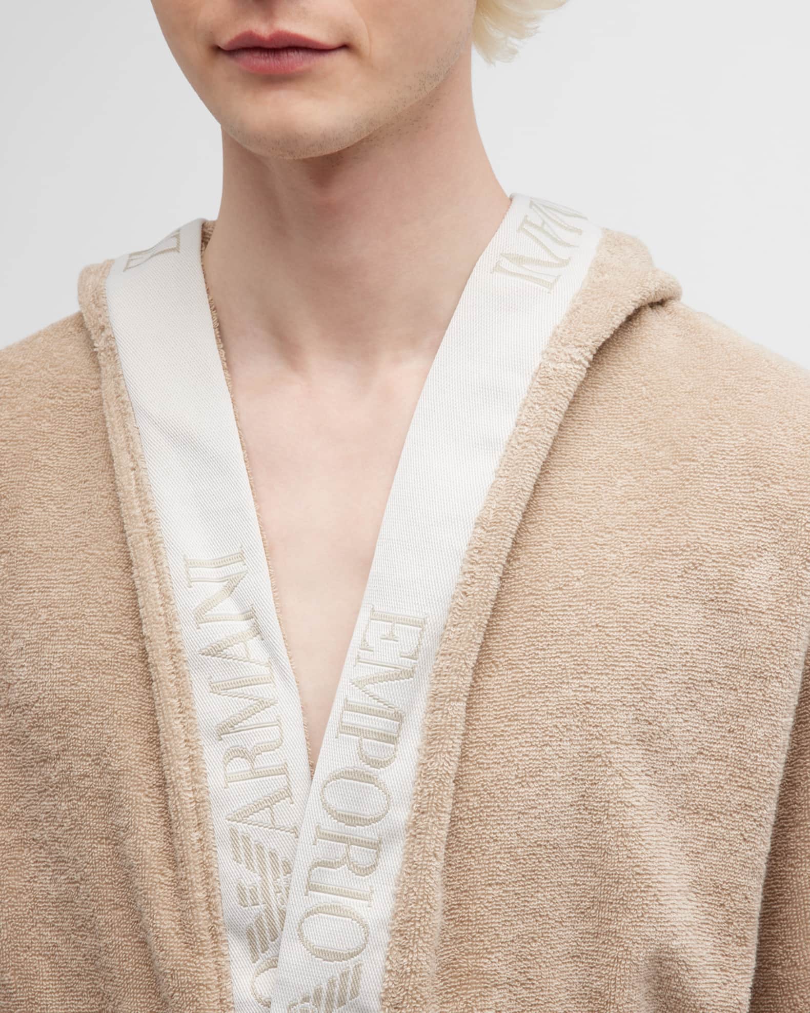Emporio Armani Men's Hooded Bathrobe with Logo Taping Neiman Marcus