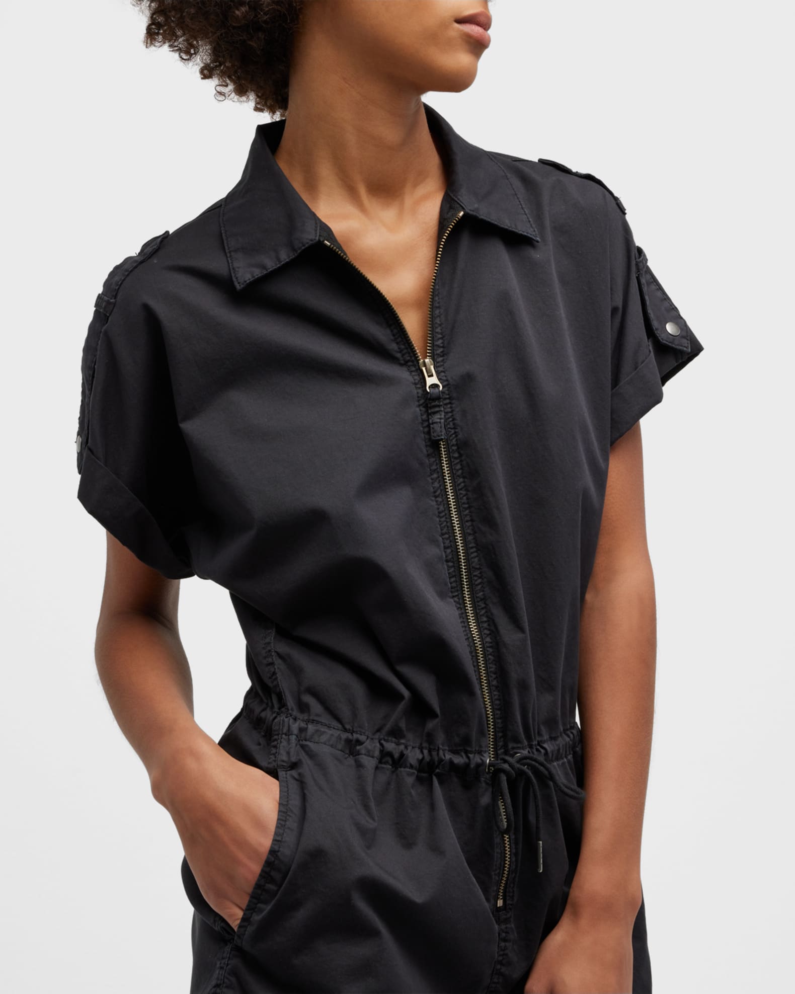 Pistola Meg Short Sleeve Zip Front Romper- Flamingo