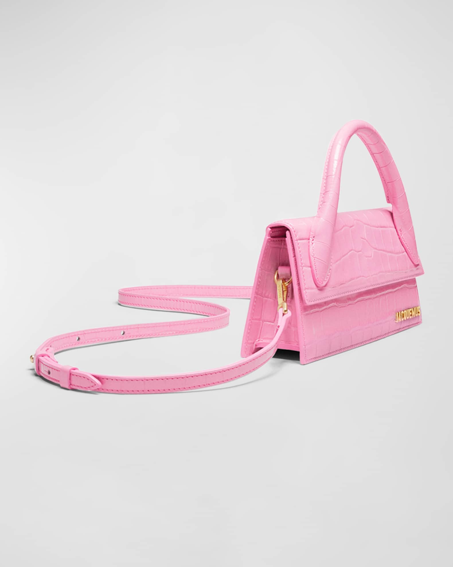 Jacquemus Le Chiquito Long Croc-Embossed Top-Handle Bag, Pink, Women's, Handbags & Purses Top Handle Bags